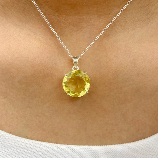 Stunning Lemon Quartz Pendant-Handmade Sterling Silver Necklace-Semi Precious Quartz Pendant-Quartz Prong Pendant-Gift For Her-336 PILWALS