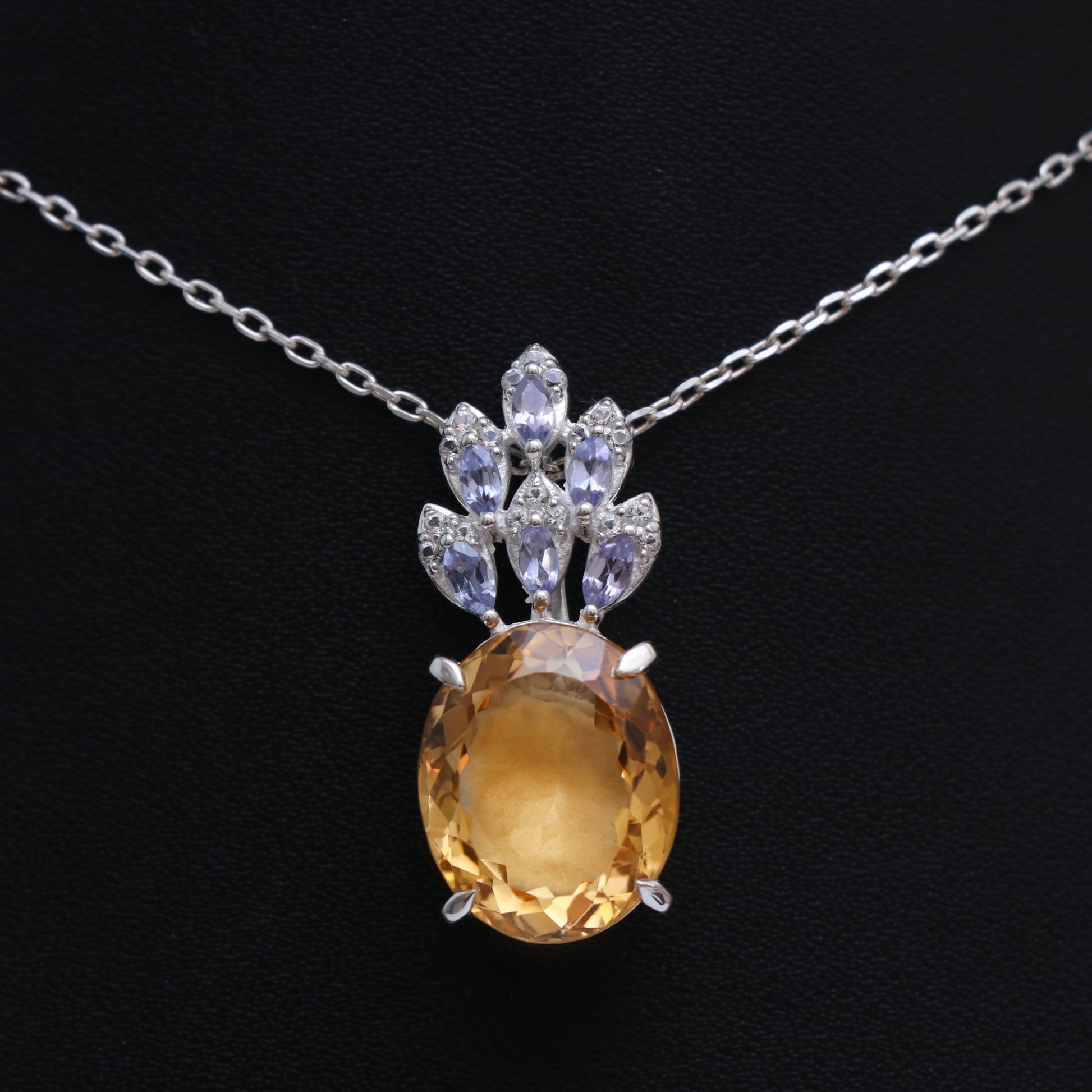 Glorious Citrine Pendant-Sterling Silver Citrine Wedding Necklace-Chain with Pendant-Citrine Huge Necklace-349 PILWALS