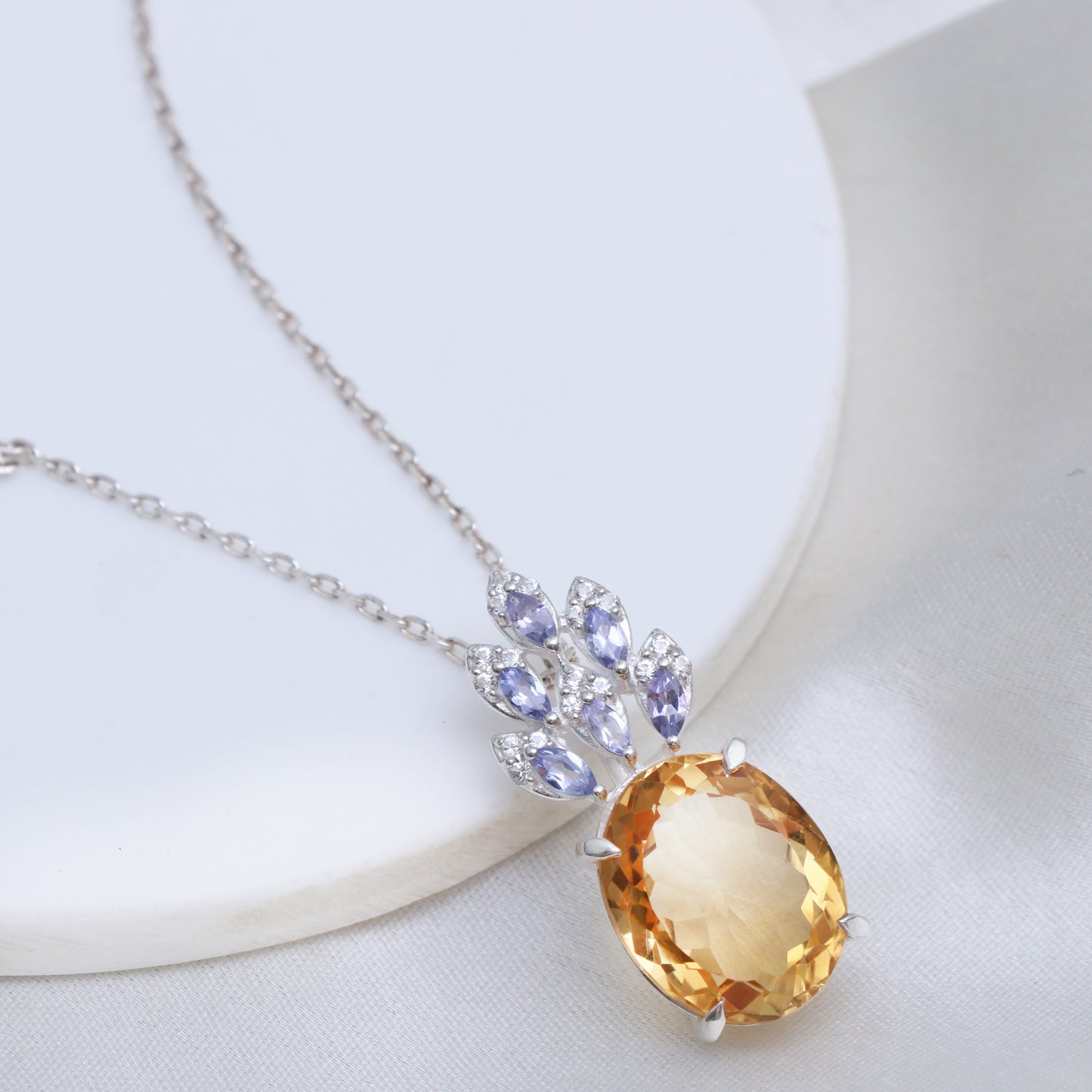 Glorious Citrine Pendant-Sterling Silver Citrine Wedding Necklace-Chain with Pendant-Citrine Huge Necklace-349 PILWALS