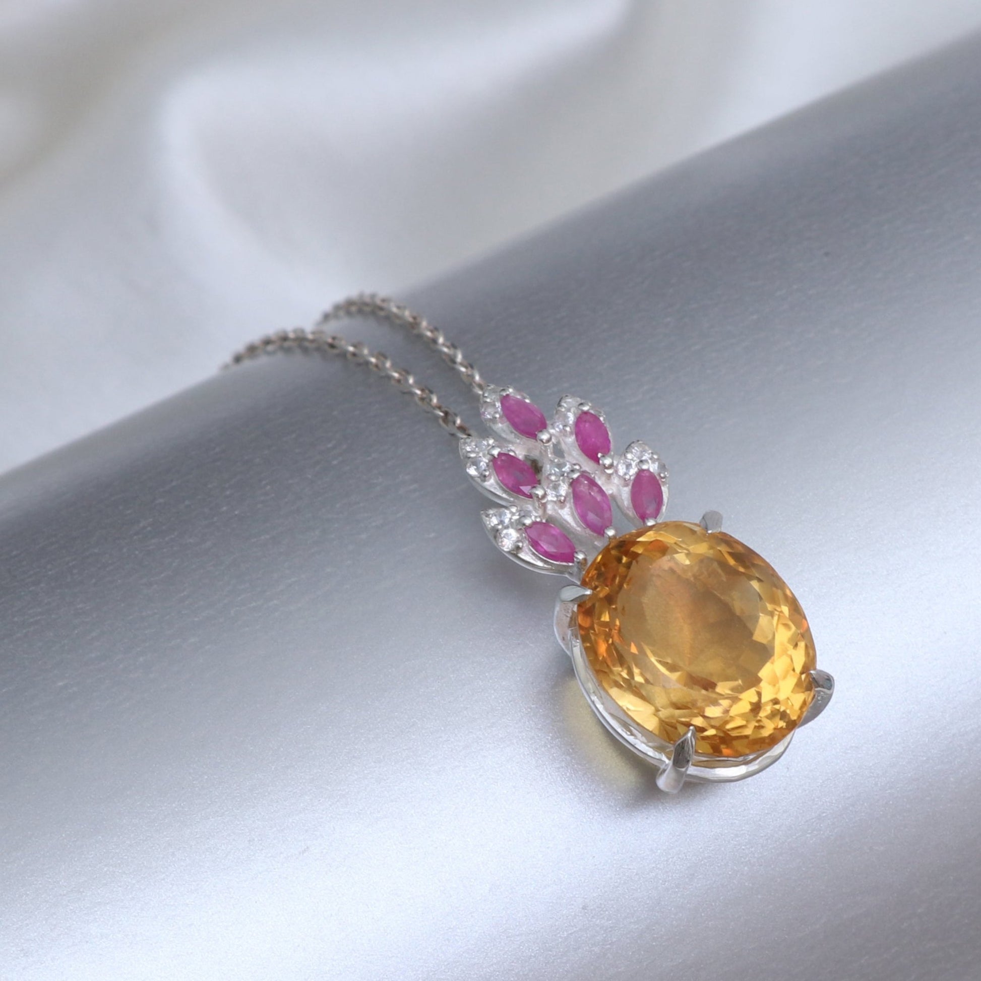 Oval Cut Natural Citrine Pendant-November Birthday Gift For Wife-Designer Citrine Pendant-Huge Citrine Necklace-349 PILWALS