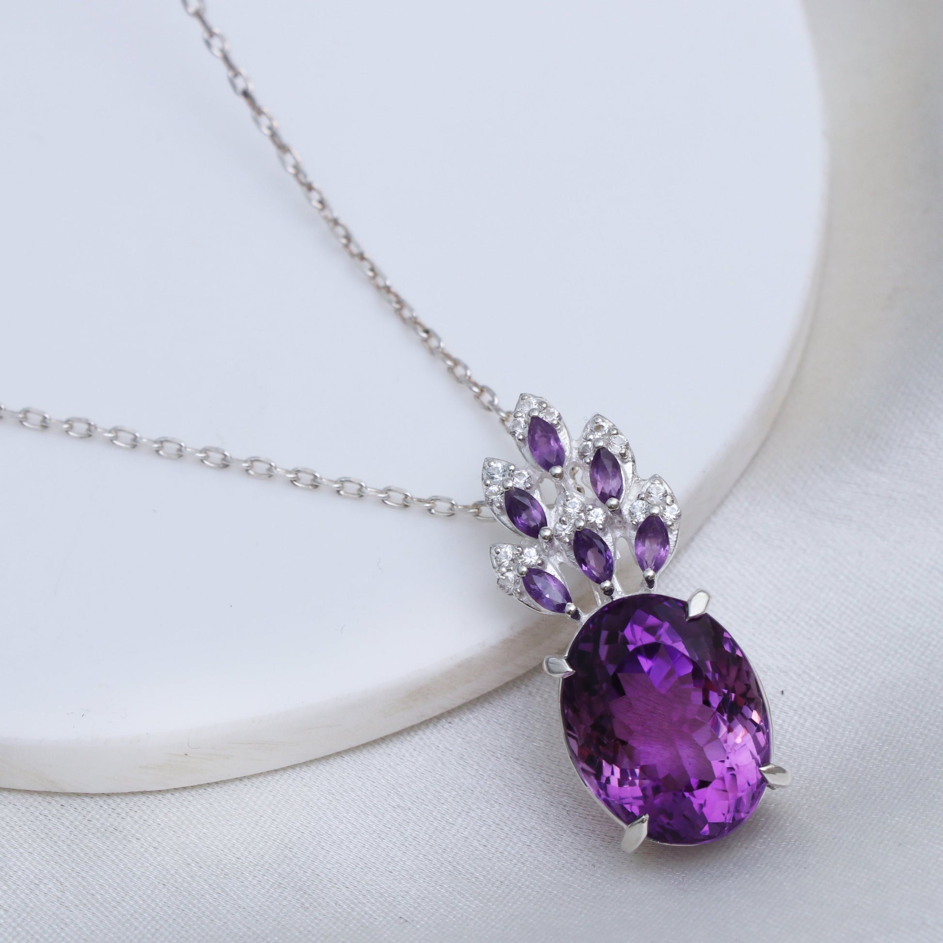 Natural Amethyst Cocktail Pendant-February Birthstone-Wedding Gift for Her-Oval Cut Purple Gemstone Necklace-349 PILWALS