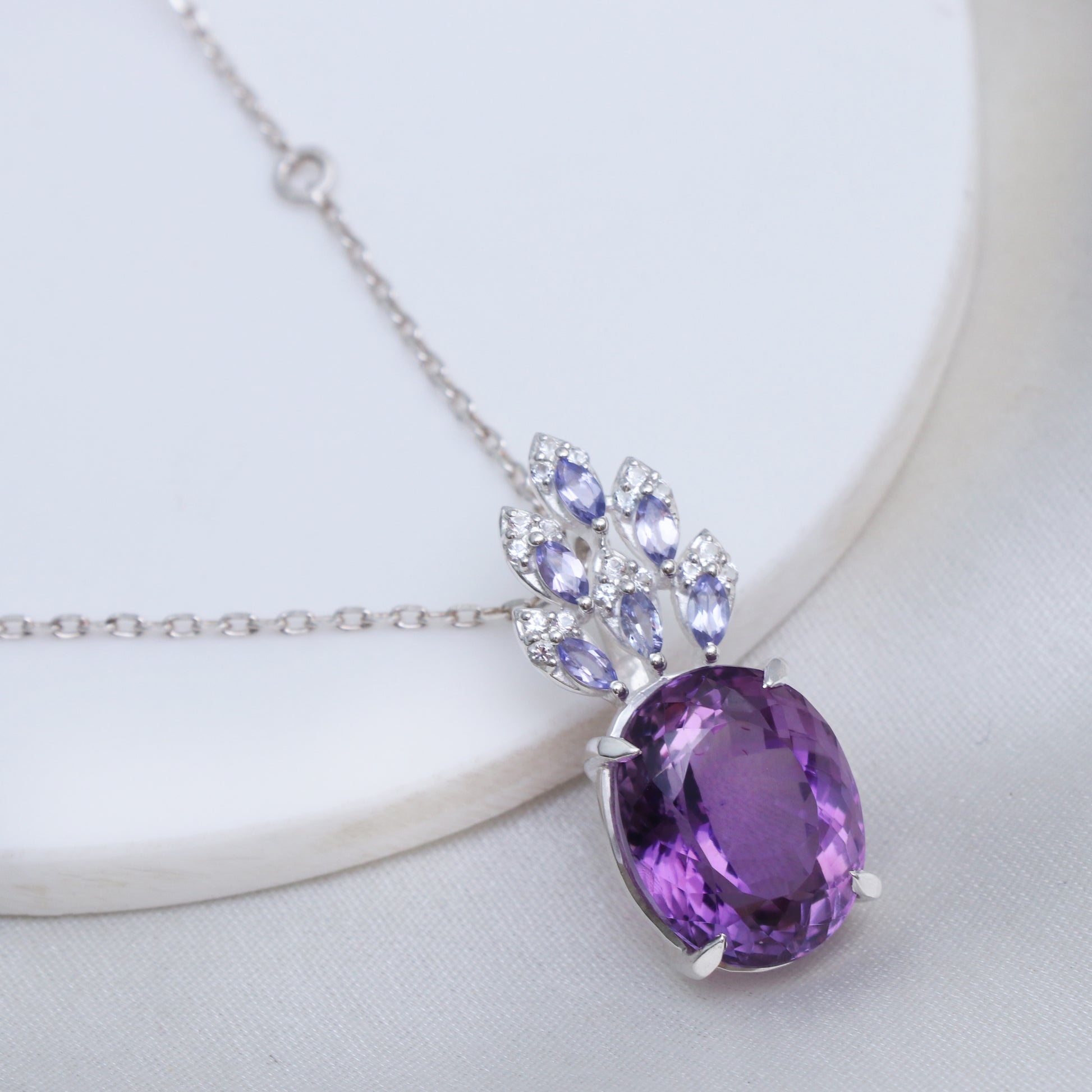 Large Amethyst Pendant-Silver Women Necklace-February Birthstone Gift-Handmade Purple Jewelry-Amethyst & Tanzanite Pendant for Her-349 PILWALS