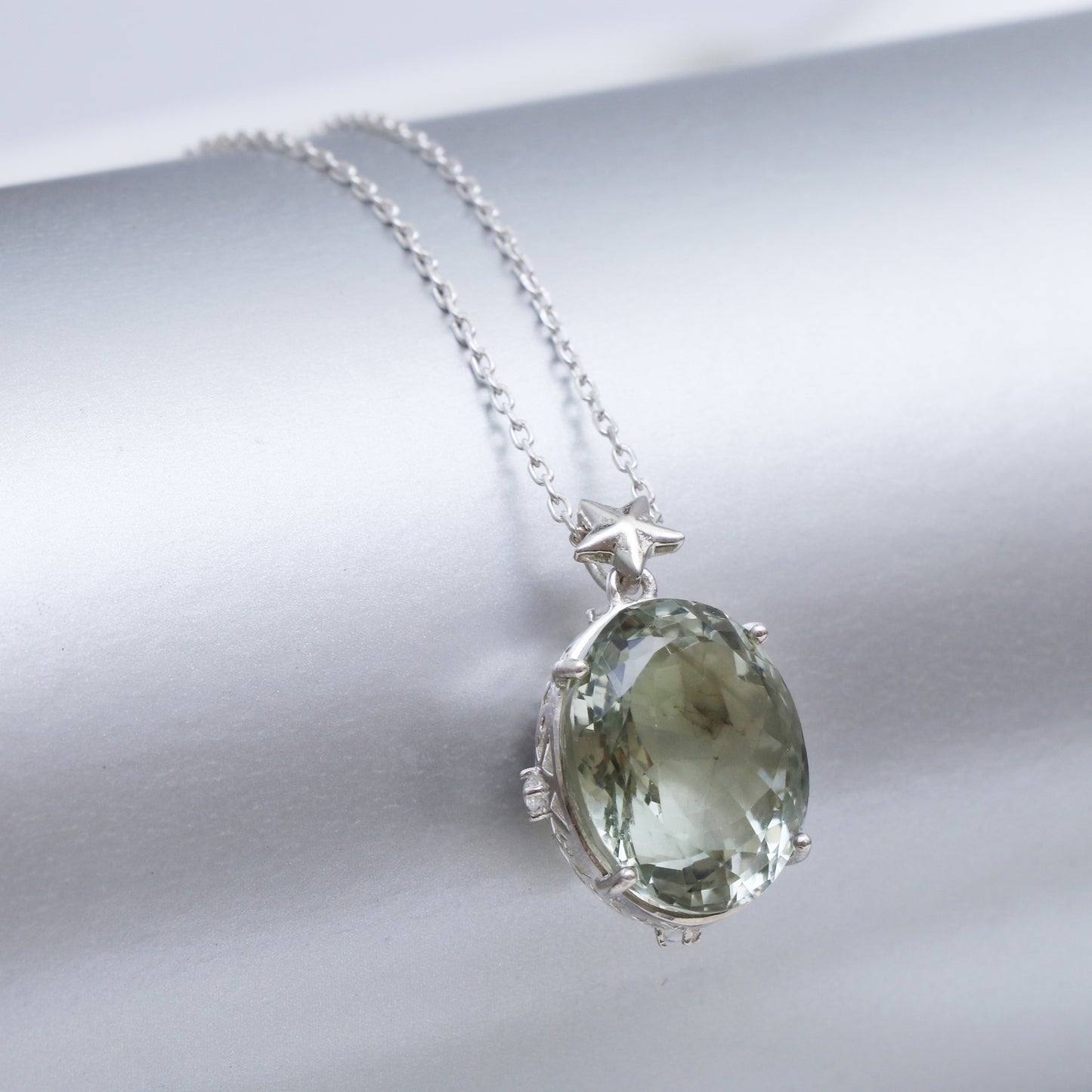 Green Amethyst Oval Pendant-Unique Pendant-One of Kind Pendant-925 Silver Pendant-Huge Gemstone Pendant-Gift For her-339 PILWALS