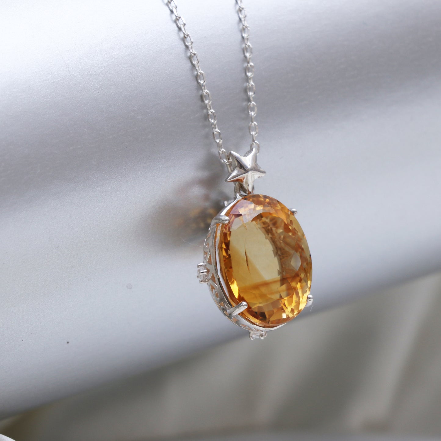 Huge Sterling Silver Citrine Pendent-Golden Gemstone Pendant-November Birthstone Necklace-Big Oval Citrine Pendant-339 PILWALS