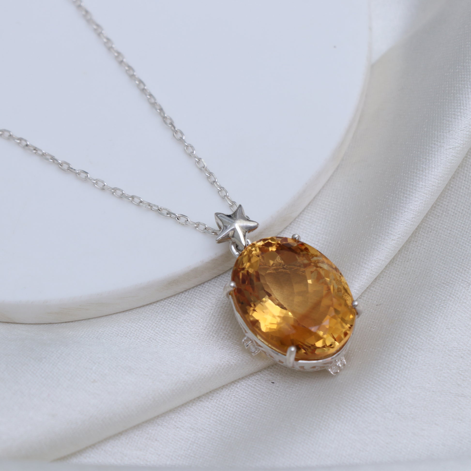 Huge Sterling Silver Citrine Pendent-Golden Gemstone Pendant-November Birthstone Necklace-Big Oval Citrine Pendant-339 PILWALS