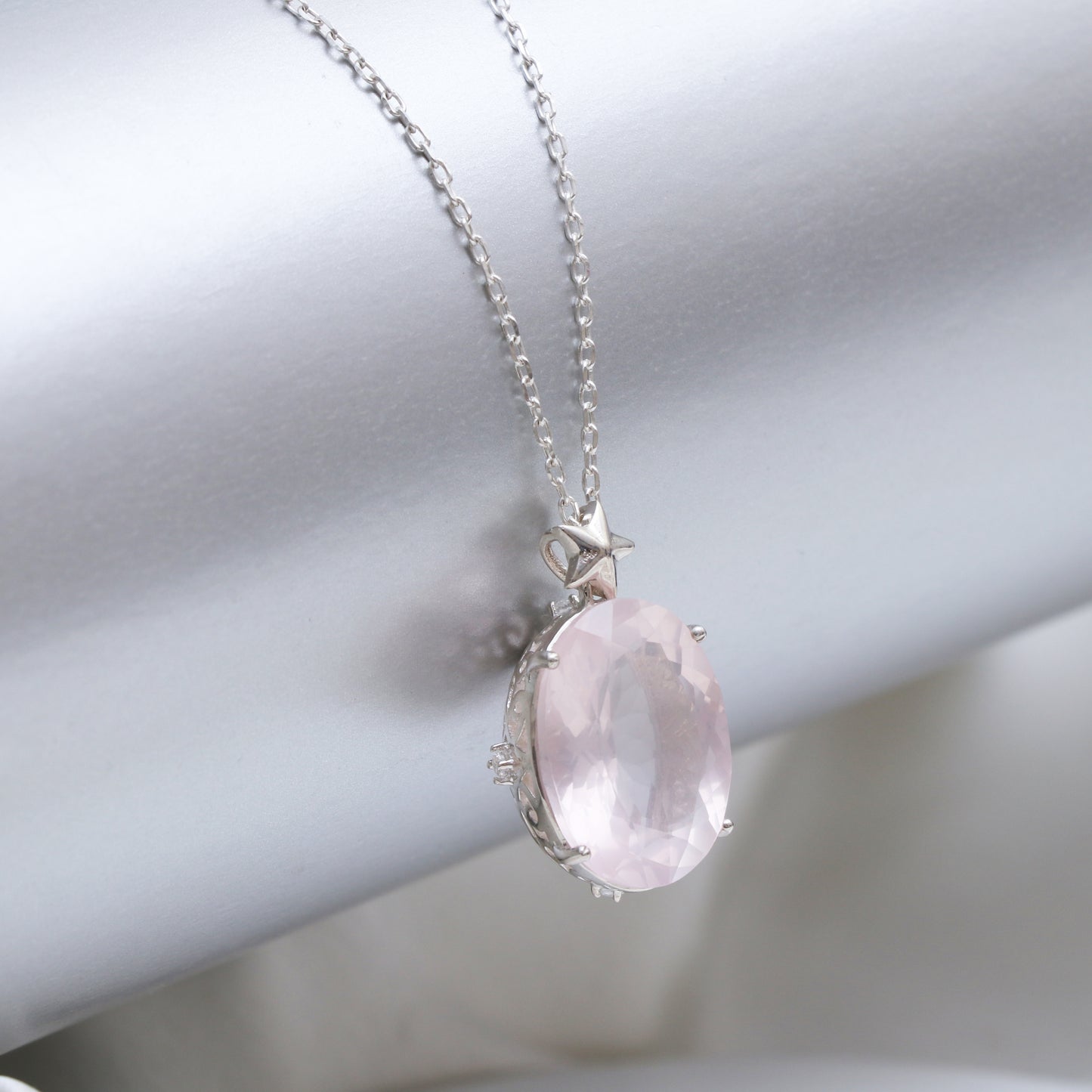 Natural Rose Quartz Silver Pendant-January Birthstone-Silver Chain With Pendant-925 Sterling Silver Necklace For Woman & Girls-339 PILWALS