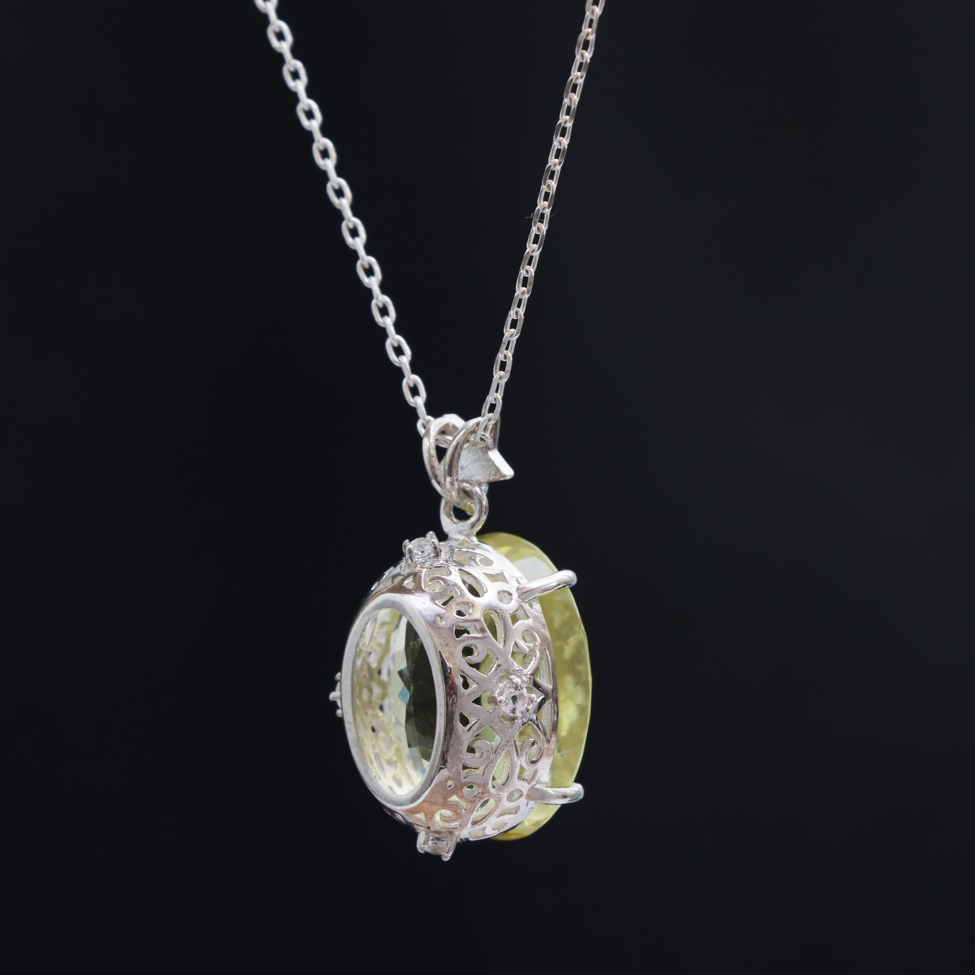 Elegant Lemon Quartz Pendant-Huge Quartz Silver Necklace-February Birthday Gift-Yellow Quartz Oval Pendant-339 PILWALS