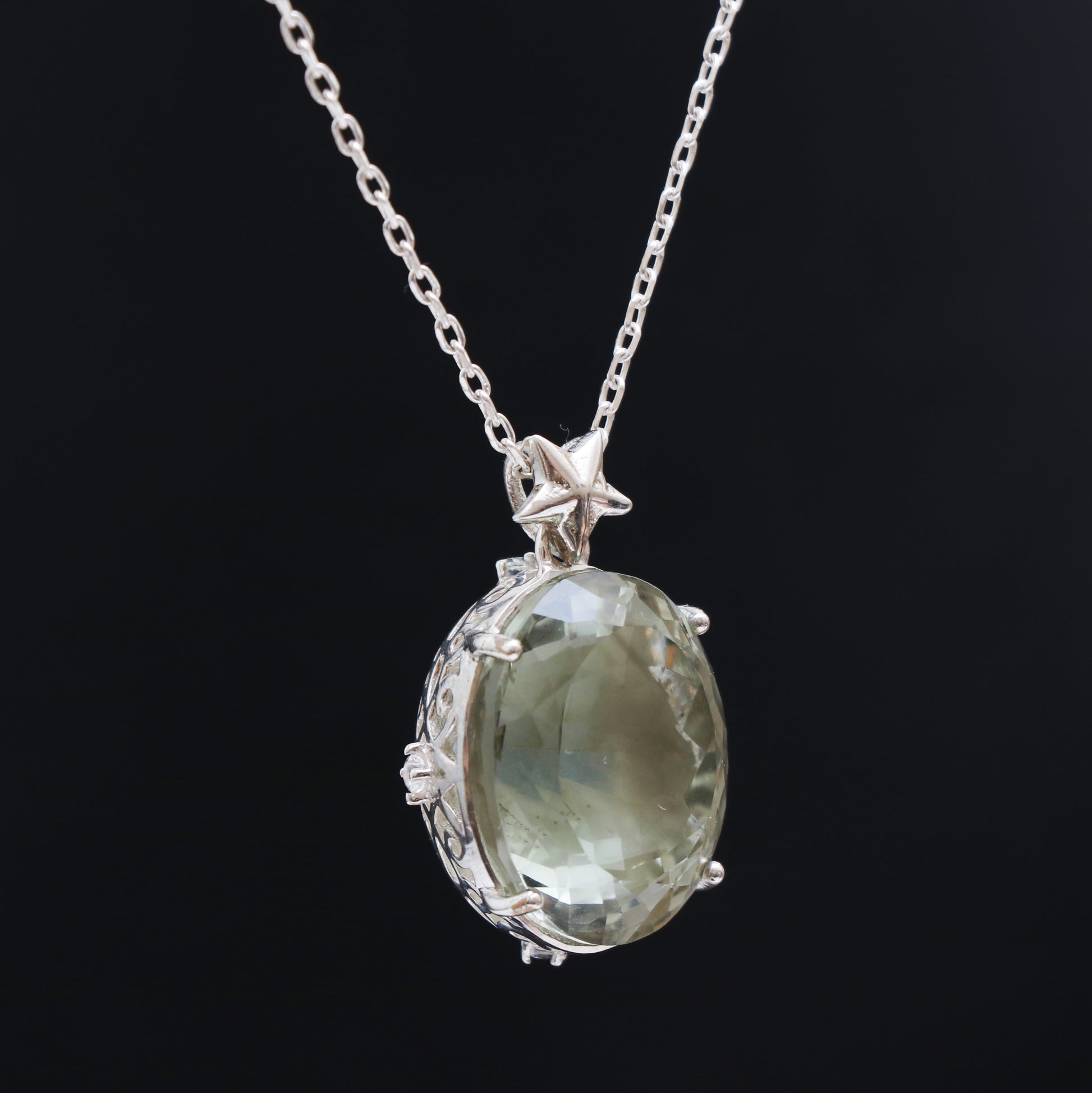 Green Amethyst Oval Pendant-Unique Pendant-One of Kind Pendant-925 Silver Pendant-Huge Gemstone Pendant-Gift For her-339 PILWALS