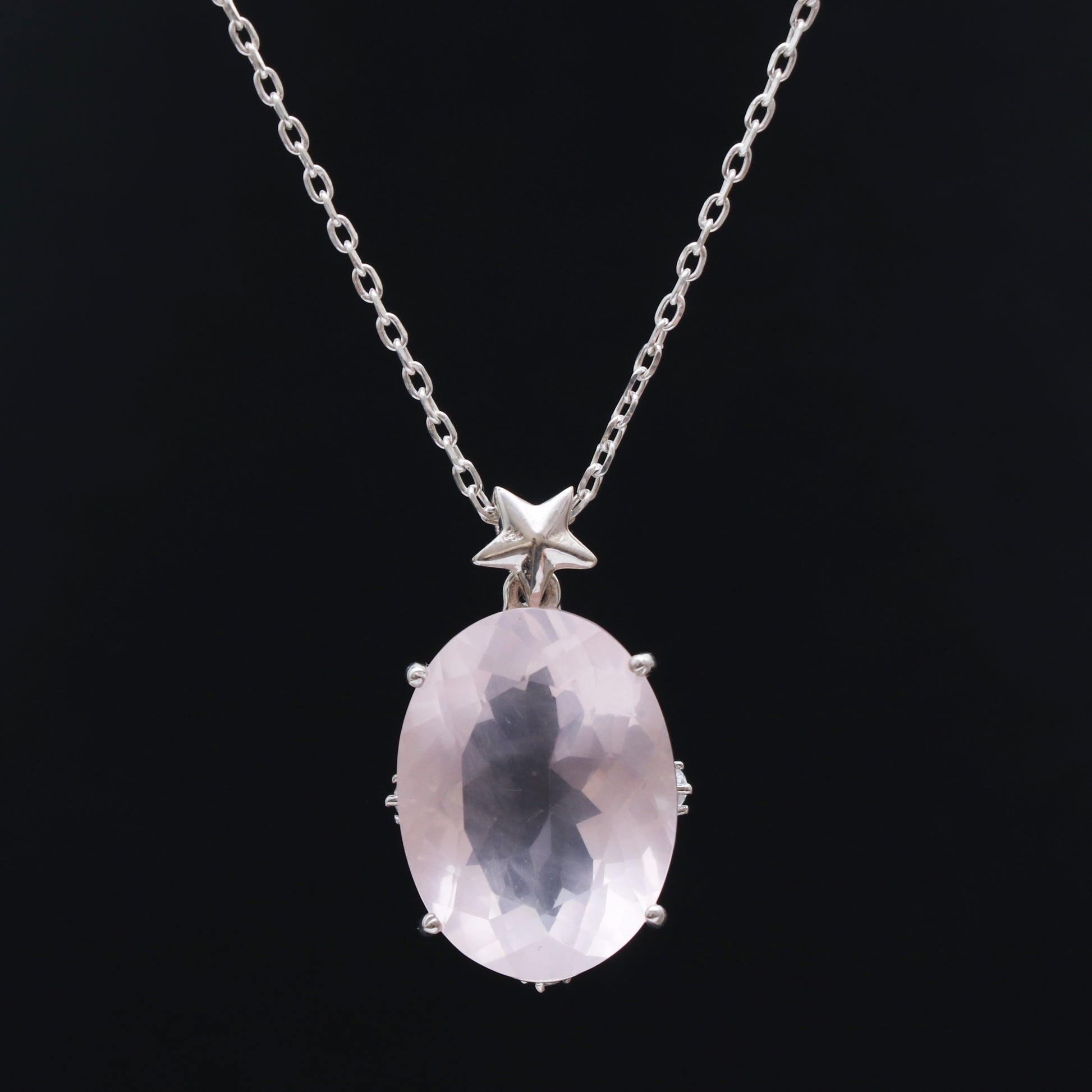 Natural Rose Quartz Silver Pendant-January Birthstone-Silver Chain With Pendant-925 Sterling Silver Necklace For Woman & Girls-339 PILWALS