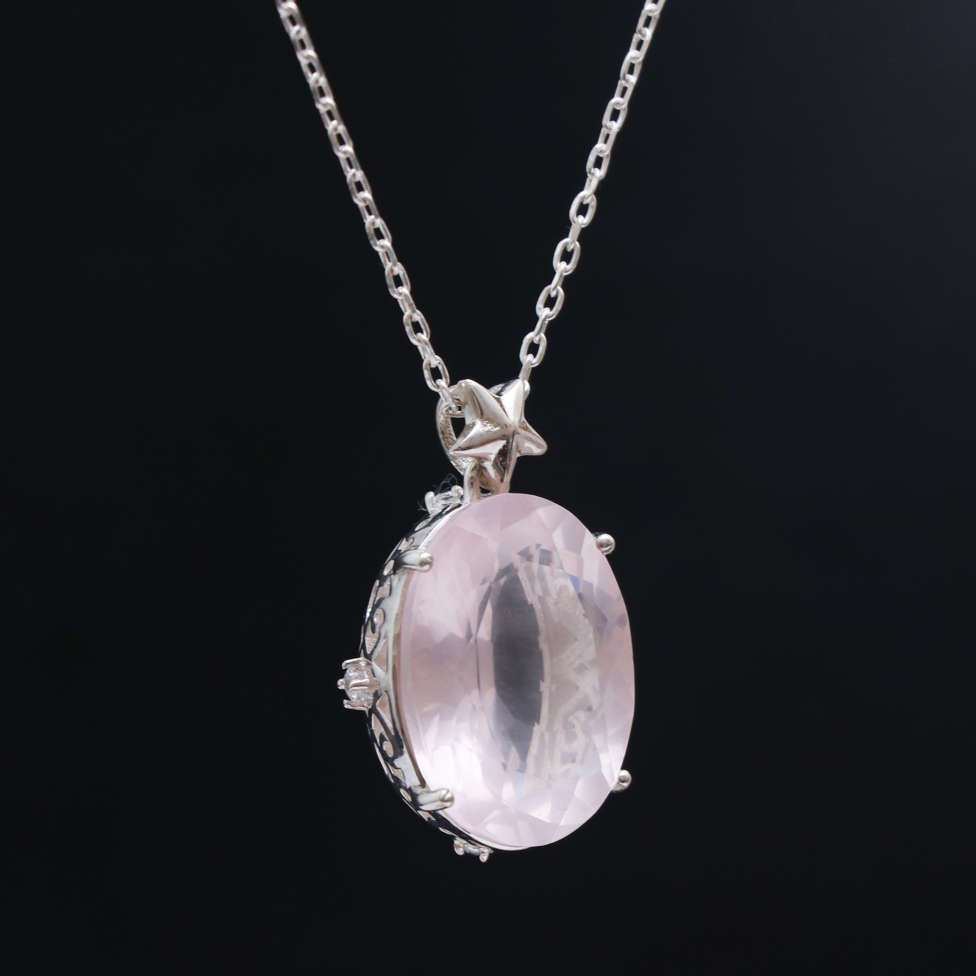 Natural Rose Quartz Silver Pendant-January Birthstone-Silver Chain With Pendant-925 Sterling Silver Necklace For Woman & Girls-339 PILWALS