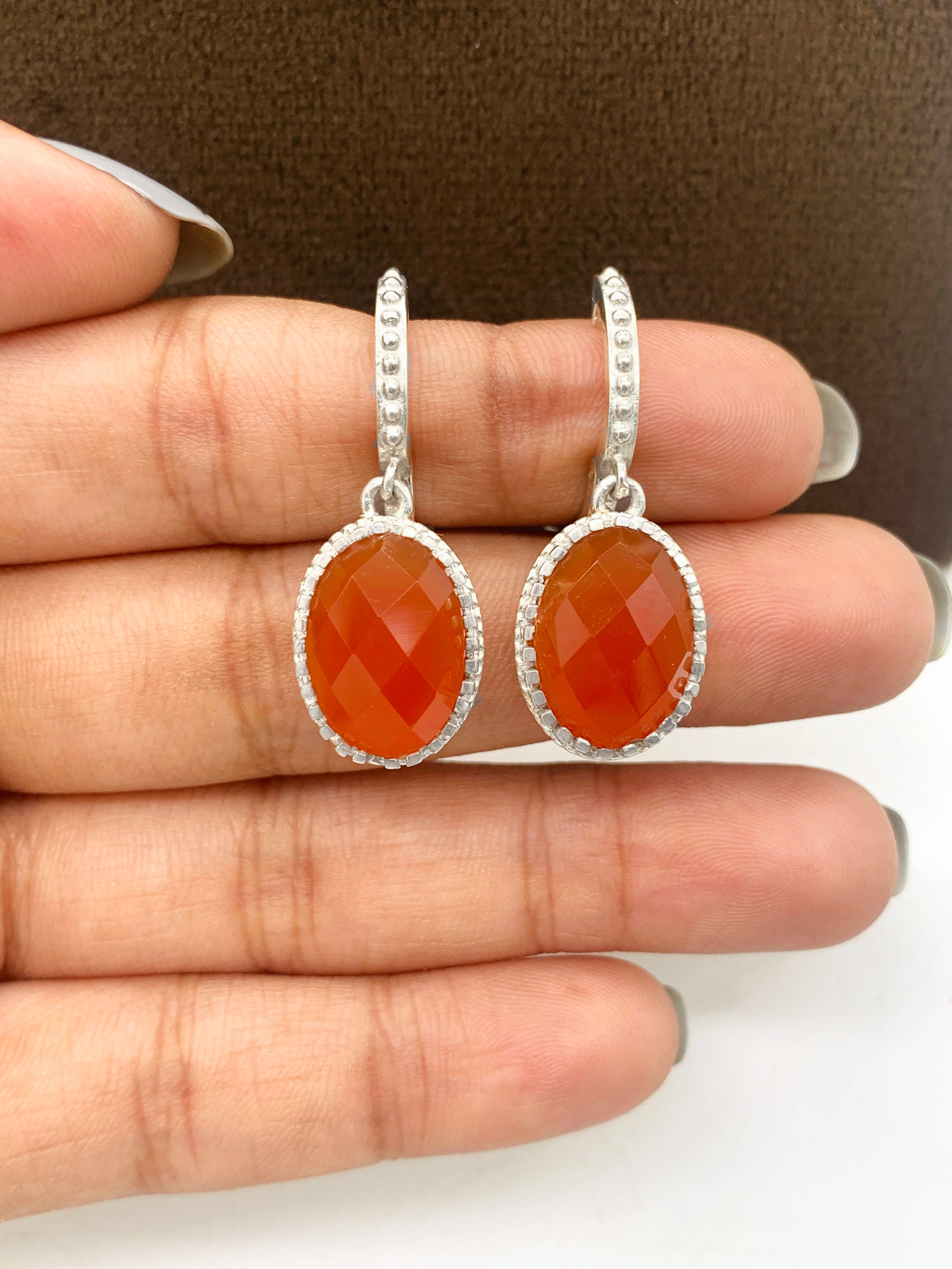 Genuine Carnelian Silver Necklace-Earrings With Pendant Set-Red Gemstone Jewelry-Gift For Love-322 PILWALS