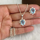 Unique Topaz Silver Necklace-Blue Topaz Flower Pendant Set-December Birthstone Jewelry-Bridal Gift Necklace-542