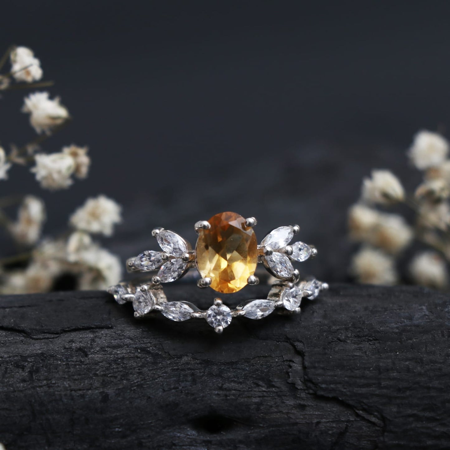 Golden Citrine Ring, Citrine Gemstone Silver Ring-664 PILWALS