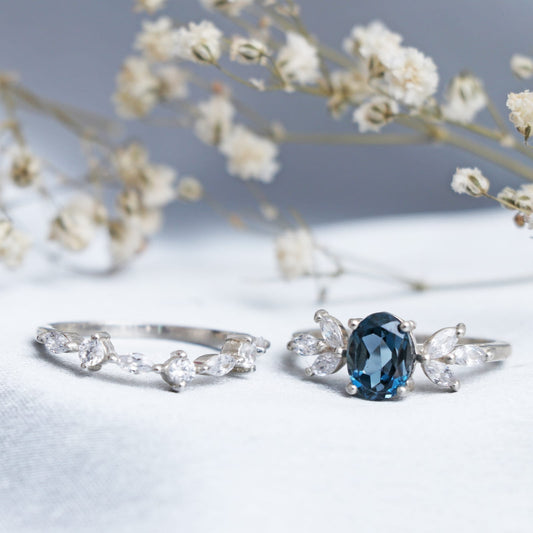 Natural London Blue Topaz Ring-Oval Cut Blue Topaz Engagement Ring-664 PILWALS