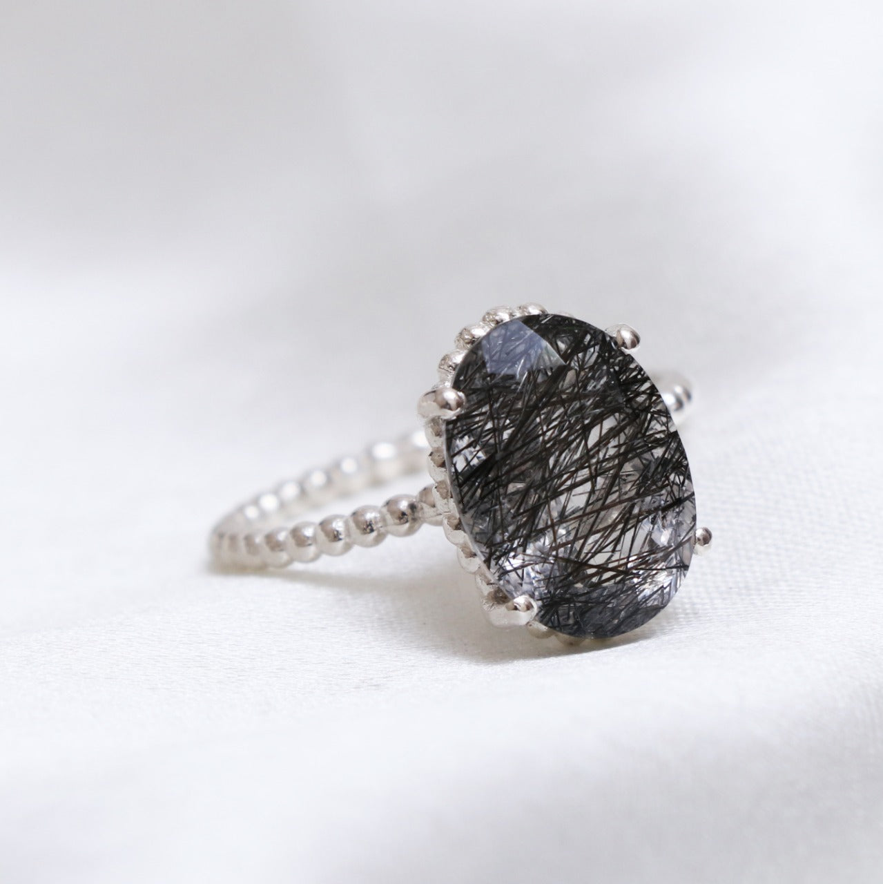 Black Rutile Ring, Oval Faceted Cut Ring, Designer Ring-732 PILWALS