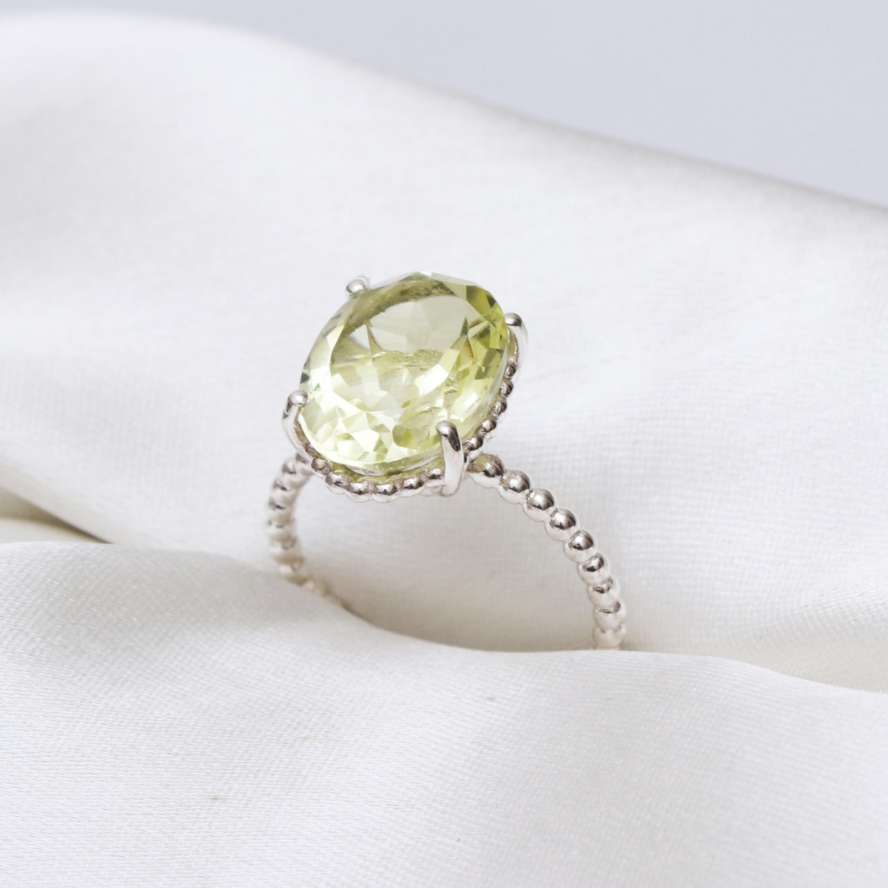 Lemon Quartz Ring, Sterling Silver Oval Cut faceted Ring-732 PILWALS