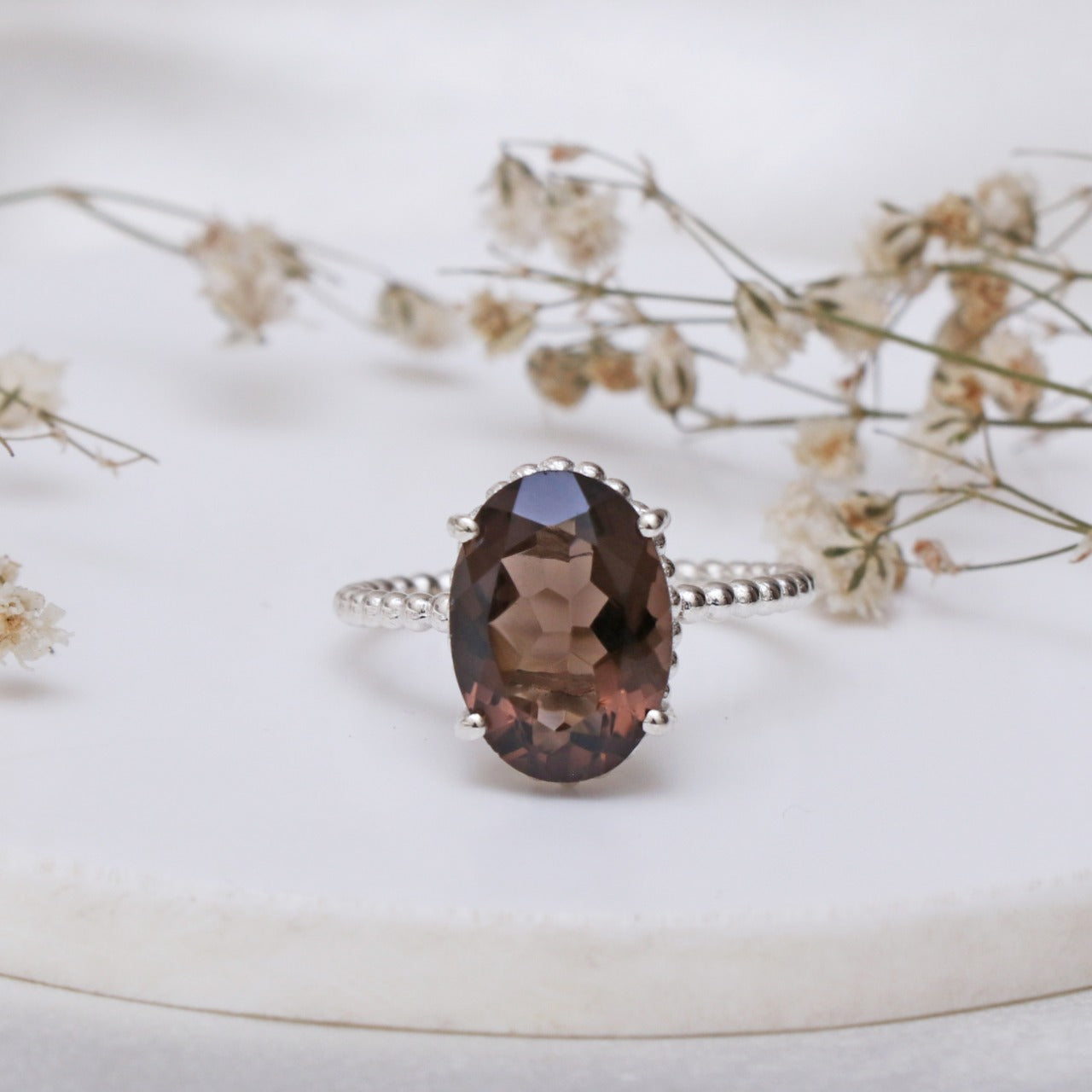 Natural Smoky Quartz Ring-Handmade Silver Ring-732 PILWALS