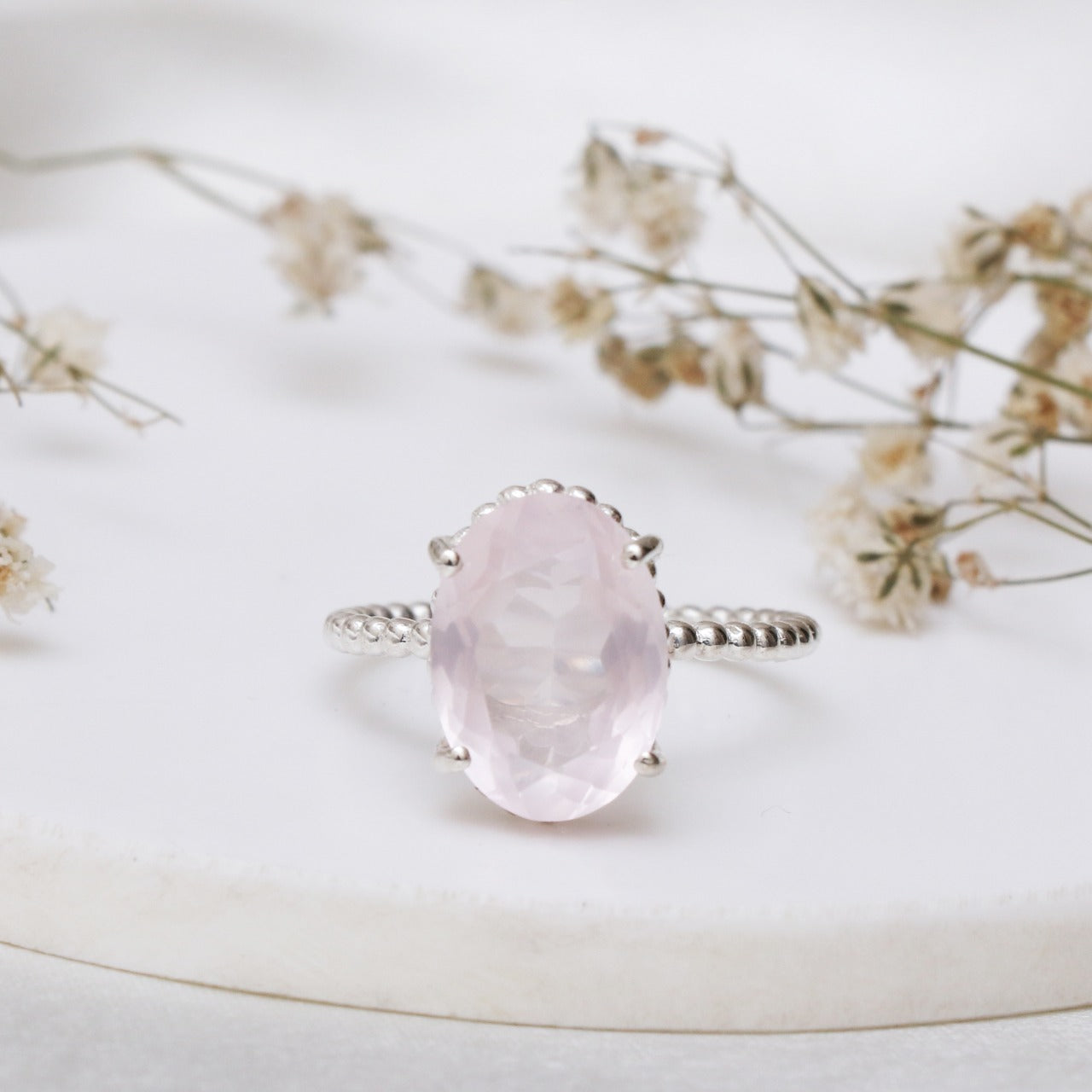 Natural Rose Quartz Ring, Pink Quartz Gemstone Ring-732 PILWALS