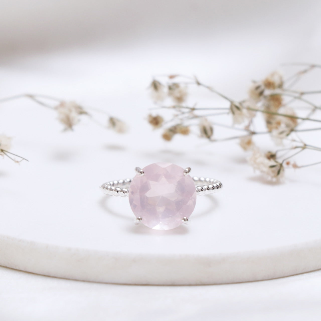 Round Cut Natural Pink Rose Quartz Ring-1045 PILWALS