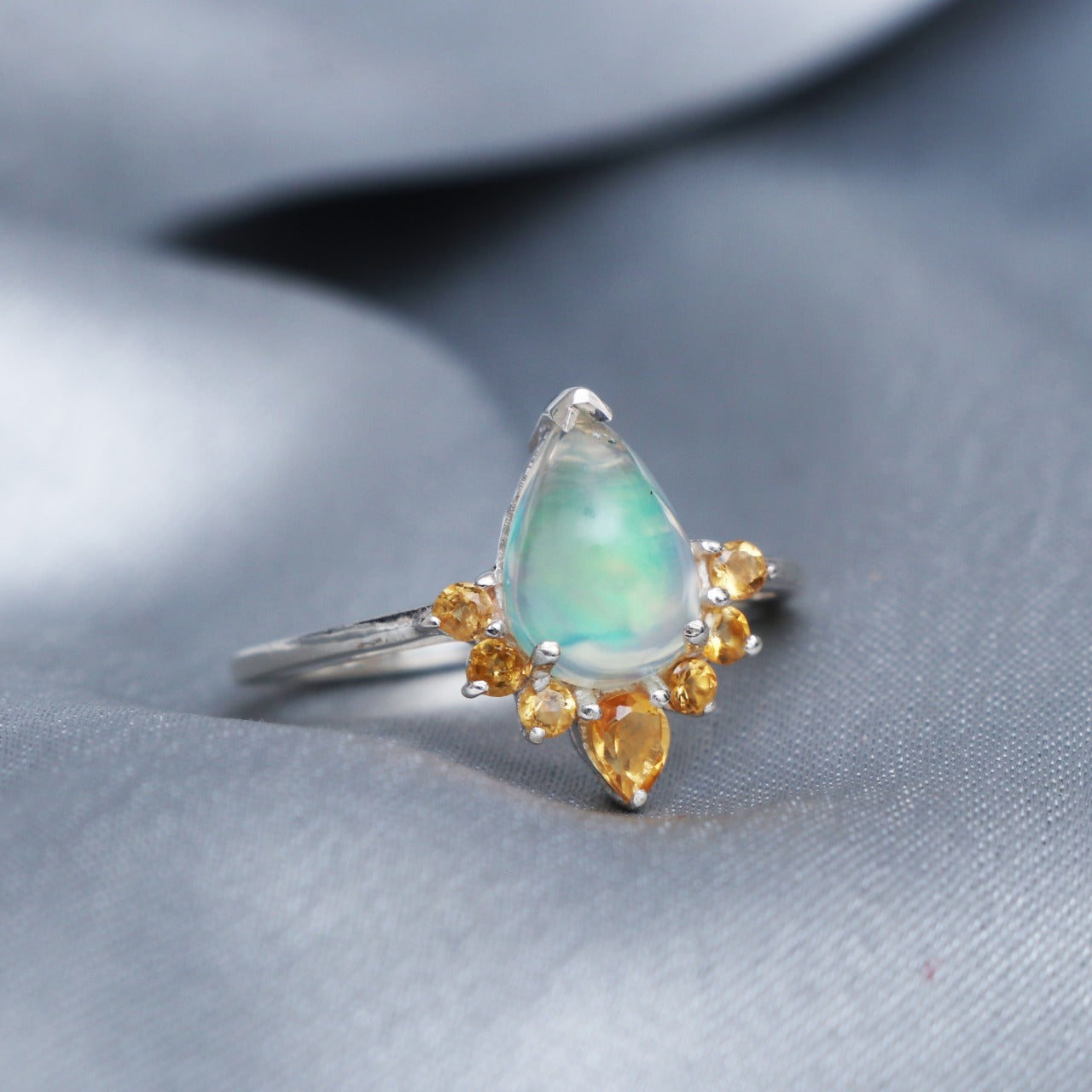 Opal Engagement Ring, Fire Opal Ring, Ethiopian Opal Pear Ring-707 PILWALS