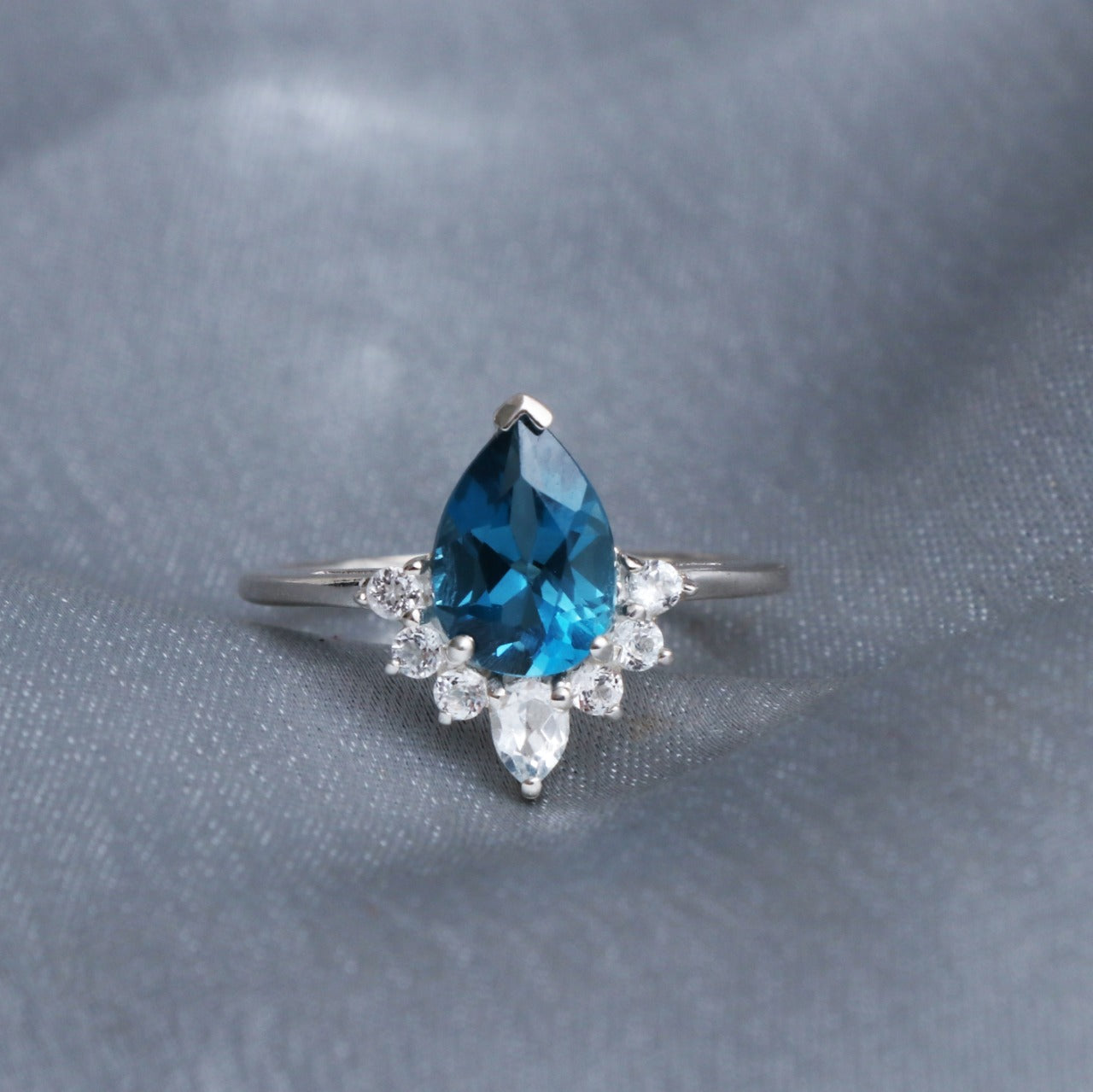 Unique Blue Topaz & White Topaz Engagement Ring-707 PILWALS