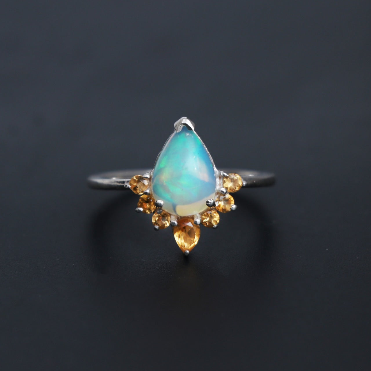 Opal Engagement Ring, Fire Opal Ring, Ethiopian Opal Pear Ring-707 PILWALS