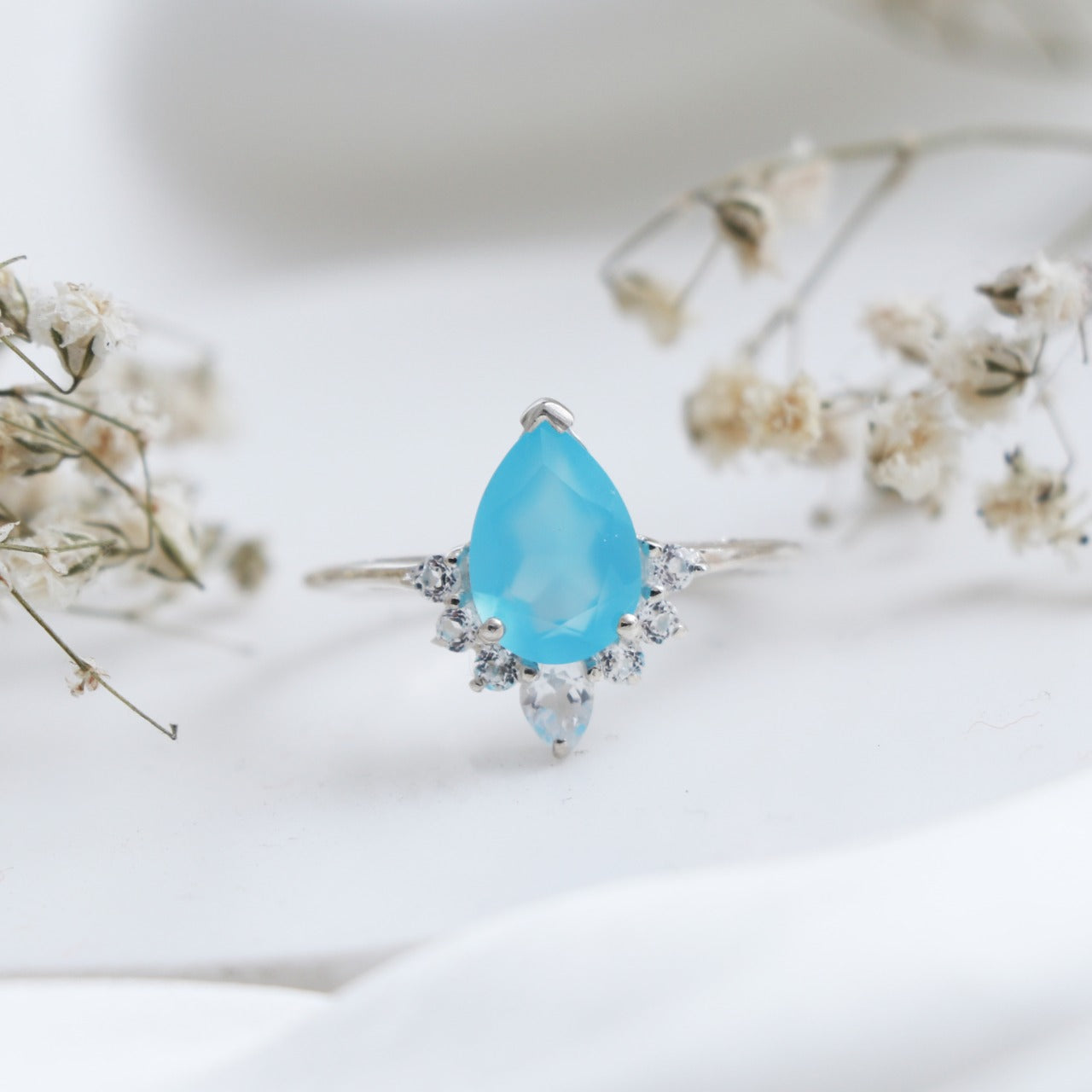 Natural Chalcedony Ring, Silver Chalcedony Statement Ring-707 PILWALS