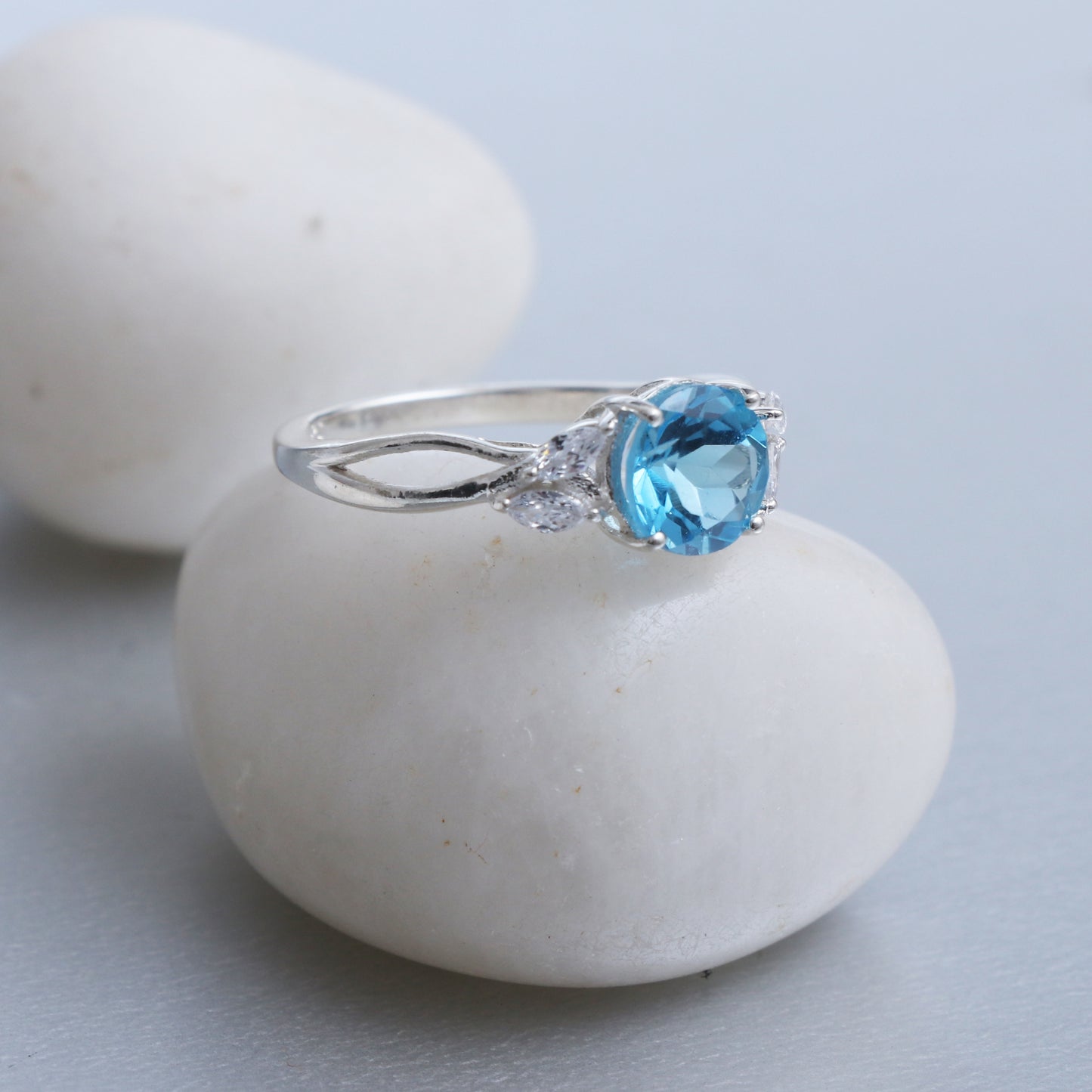 Shinning Blue Topaz Ring, Romantic Blue Topaz Engagement Ring-631 PILWALS