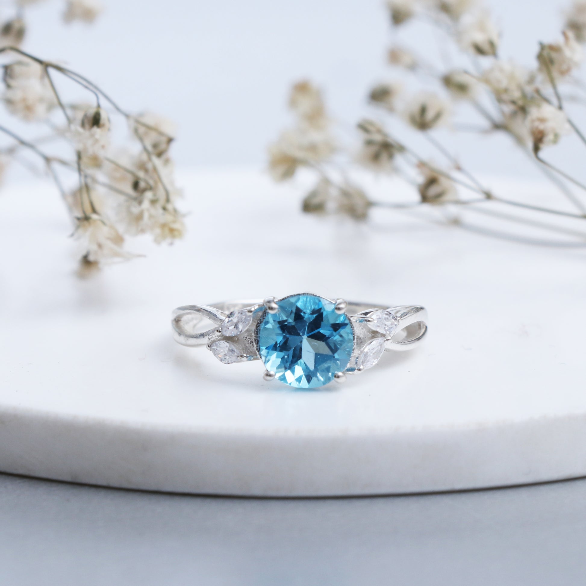 Shinning Blue Topaz Ring, Romantic Blue Topaz Engagement Ring-631 PILWALS