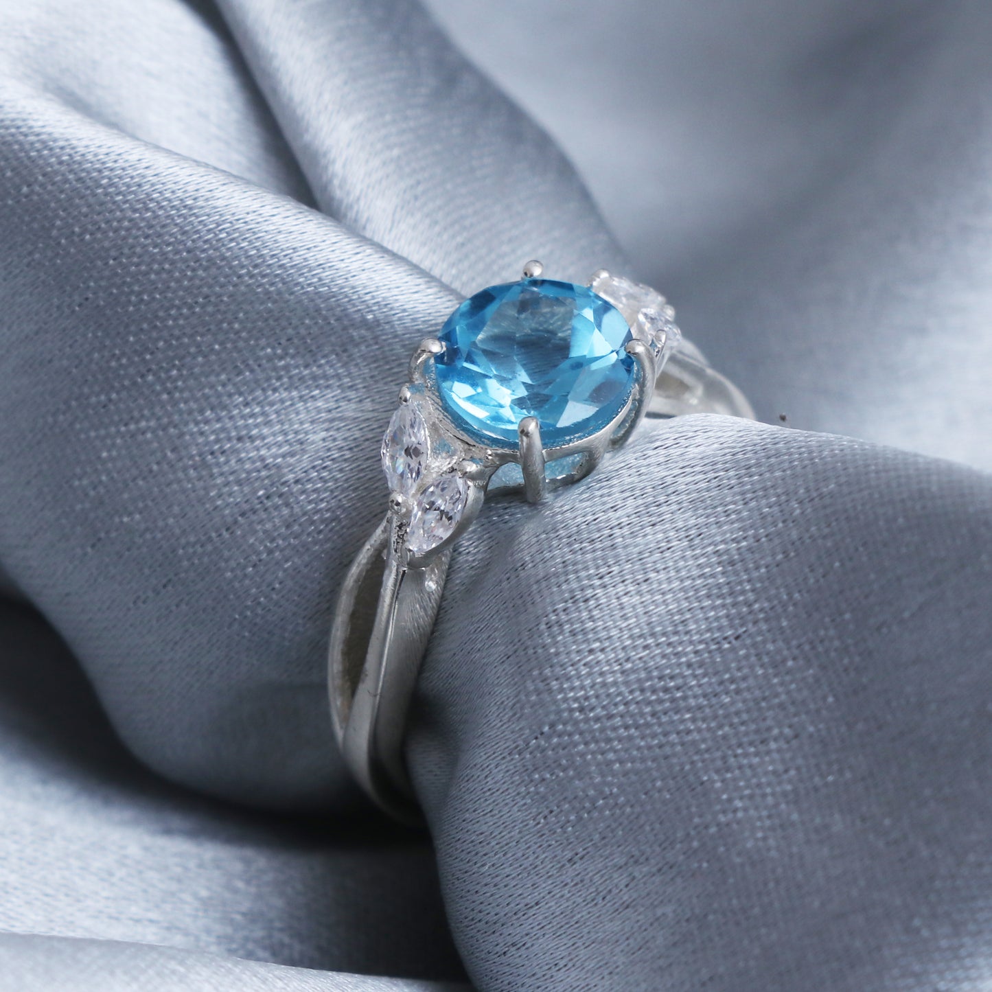 Shinning Blue Topaz Ring, Romantic Blue Topaz Engagement Ring-631 PILWALS