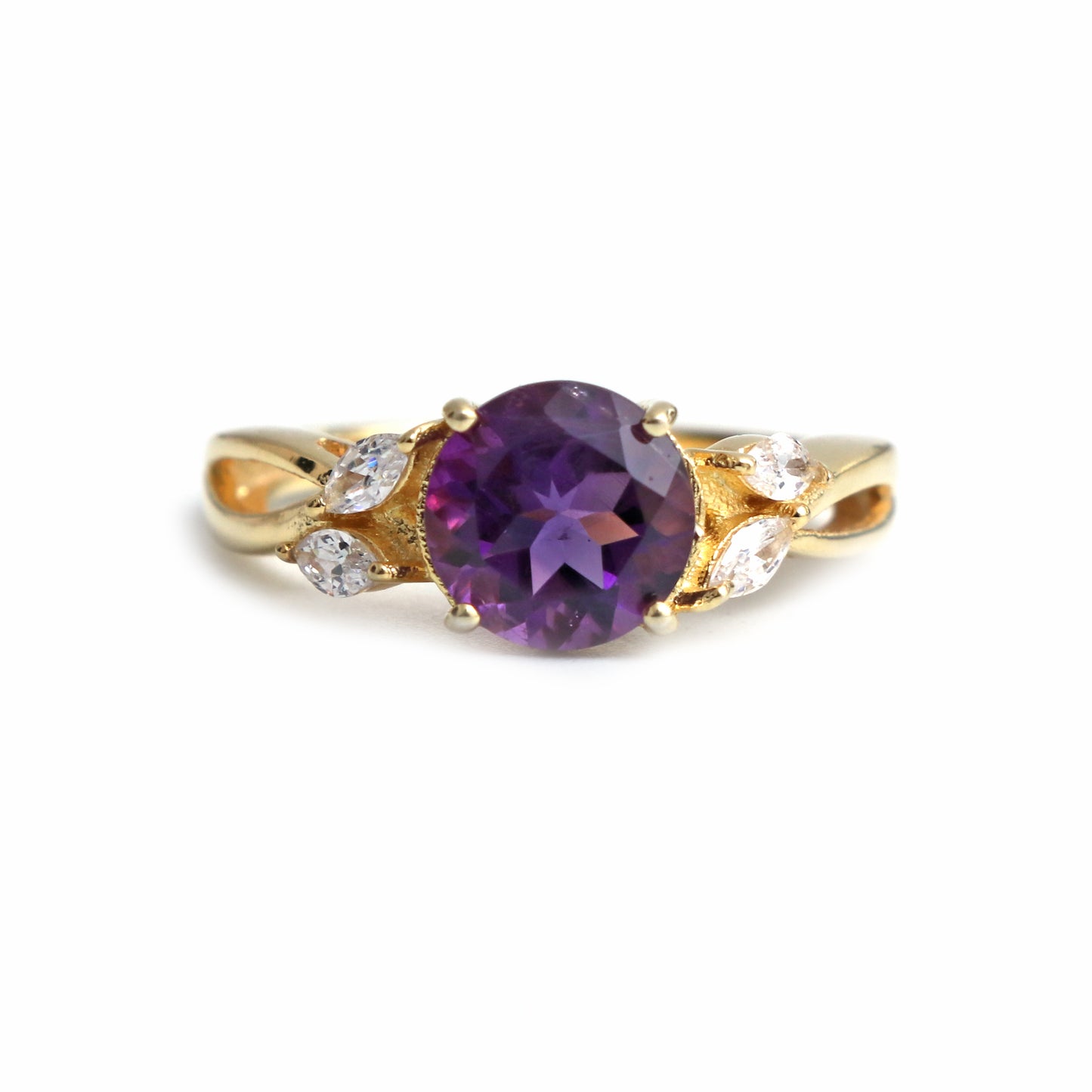 Natural Purple Amethyst Ring-Faceted Amethyst Engagement Ring-631 PILWALS