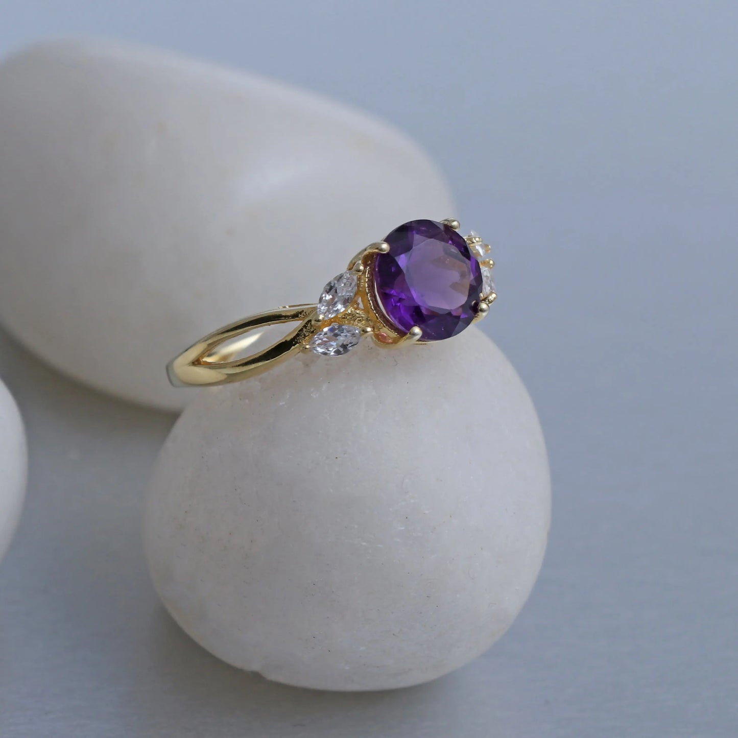 Natural Purple Amethyst Ring-Faceted Amethyst Engagement Ring-631 PILWALS