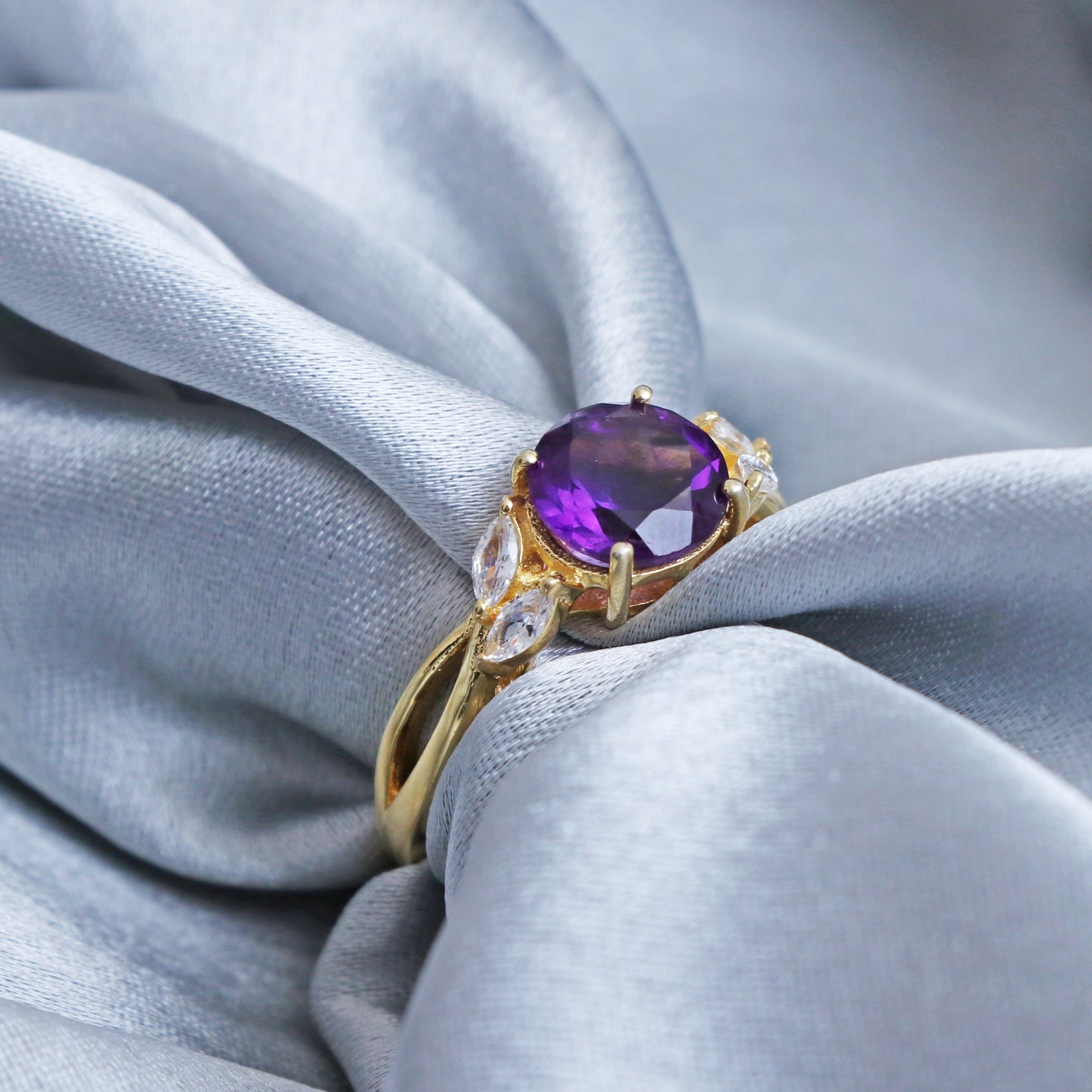 Natural Purple Amethyst Ring-Faceted Amethyst Engagement Ring-631 PILWALS