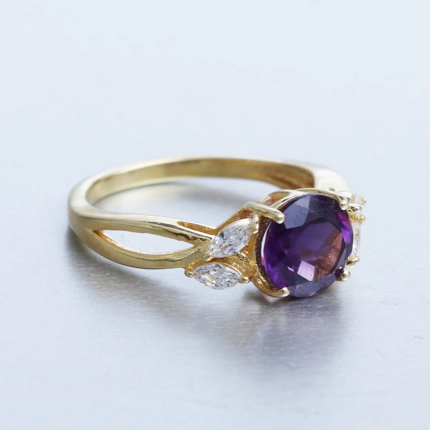 Natural Purple Amethyst Ring-Faceted Amethyst Engagement Ring-631 PILWALS