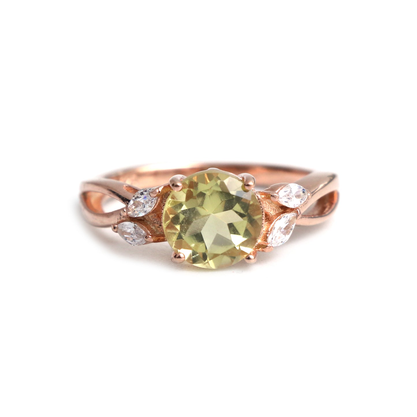 Dainty Lemon Quartz Ring, Natural Lemon Quartz and White Topaz Ring-631 PILWALS