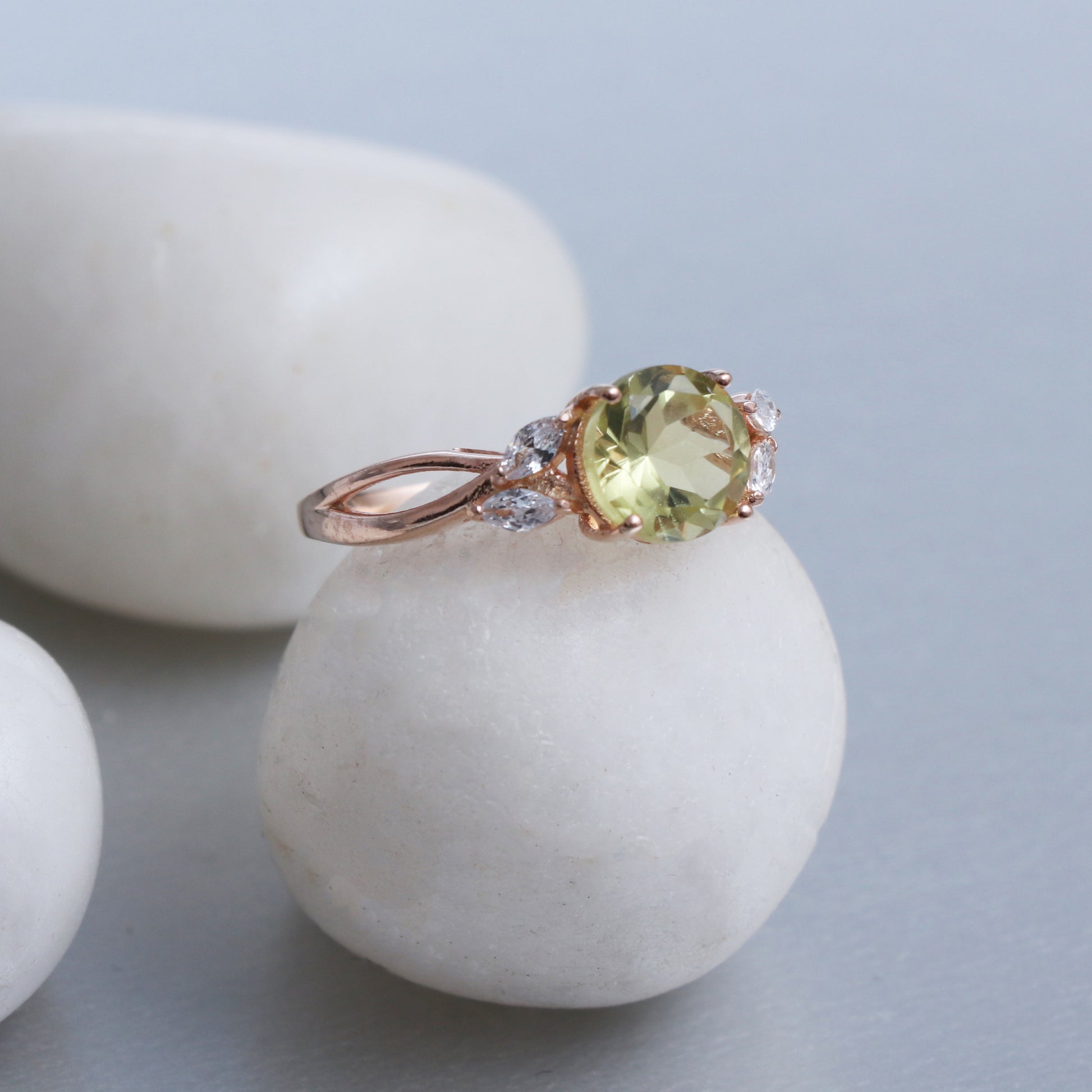 Dainty Lemon Quartz Ring, Natural Lemon Quartz and White Topaz Ring-631 PILWALS