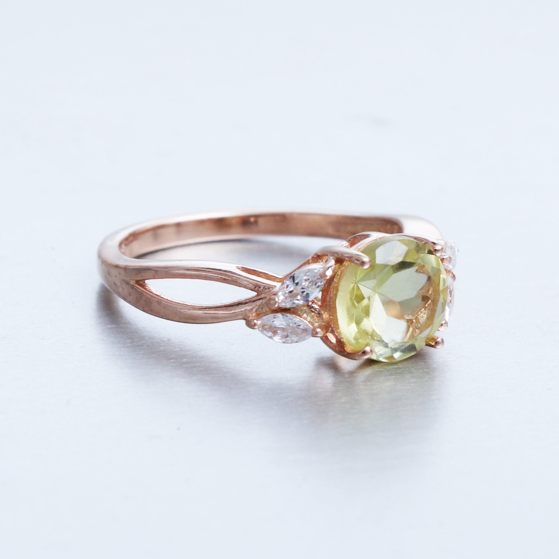 Dainty Lemon Quartz Ring, Natural Lemon Quartz and White Topaz Ring-631 PILWALS