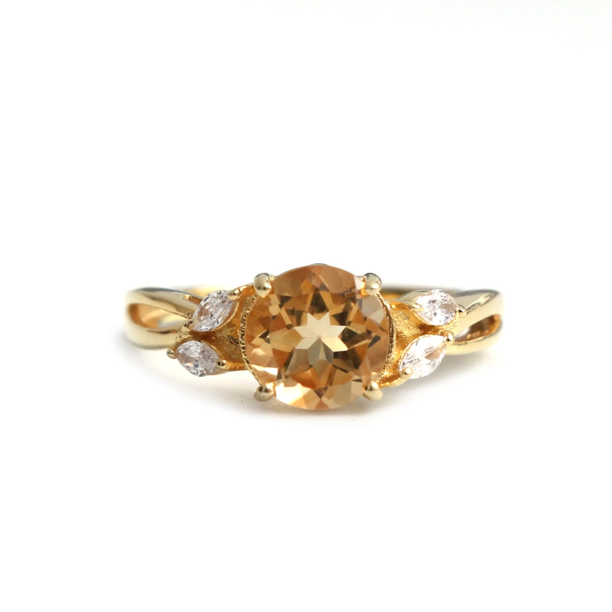 Dainty Golden Citrine Ring, Unique Engagement Ring-631 PILWALS