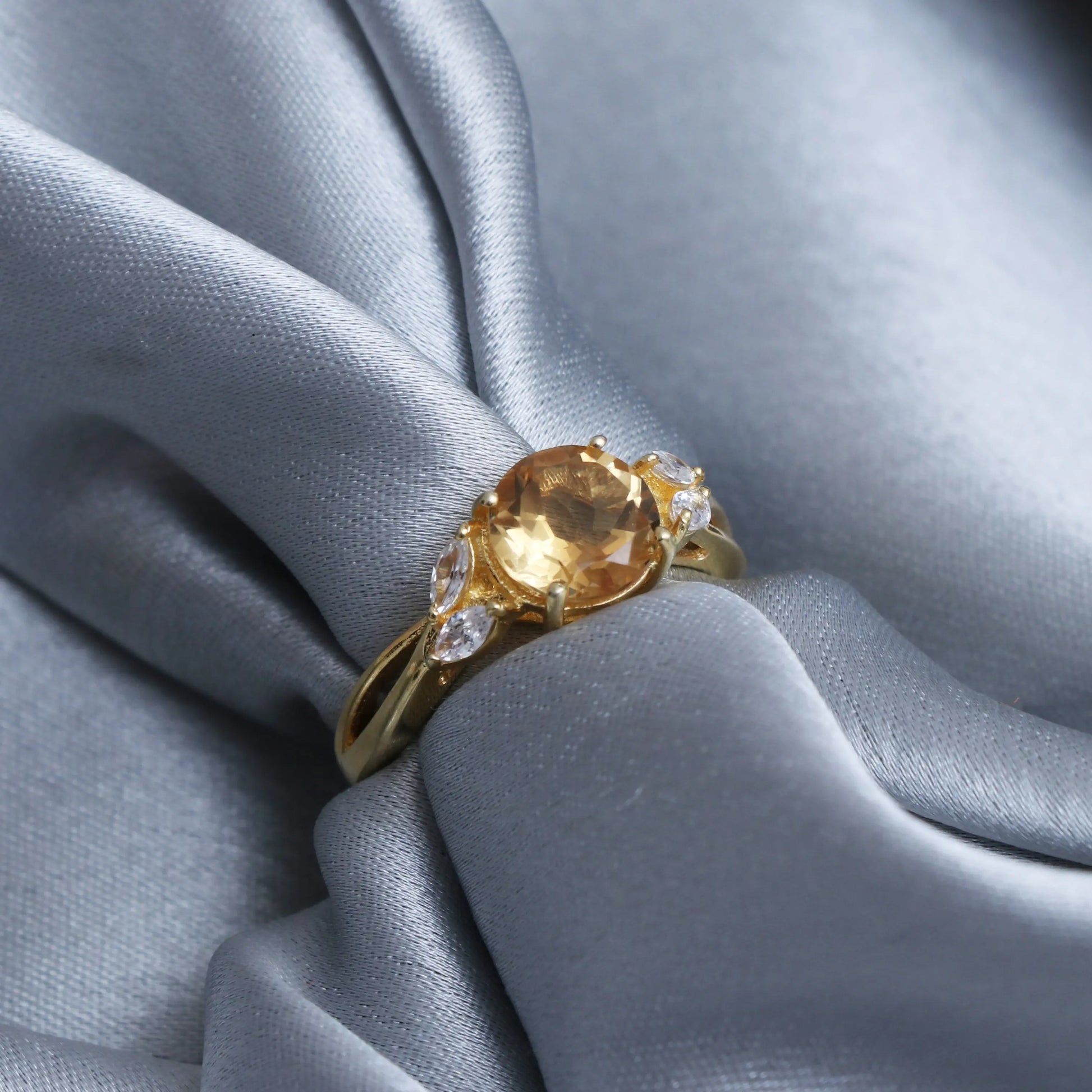 Dainty Golden Citrine Ring, Unique Engagement Ring-631 PILWALS