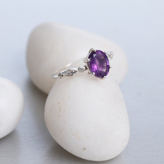 Purple Amethyst Engagement Ring Set, Lavender Amethyst Ring-730 PILWALS