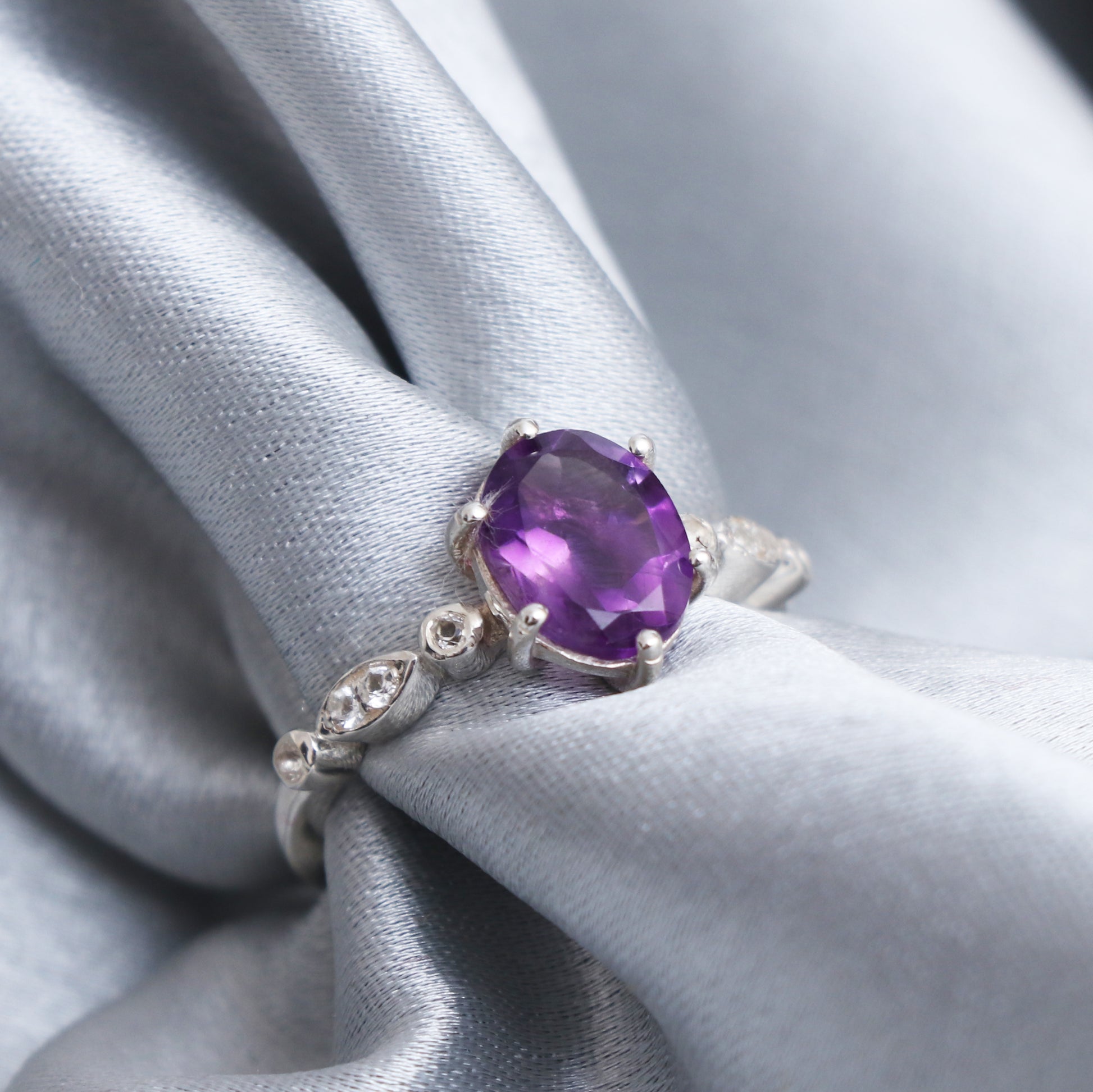 Purple Amethyst Engagement Ring Set, Lavender Amethyst Ring-730 PILWALS