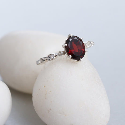 Delicate Garnet Engagement Ring, Natural Garnet Ring For Women-730 PILWALS