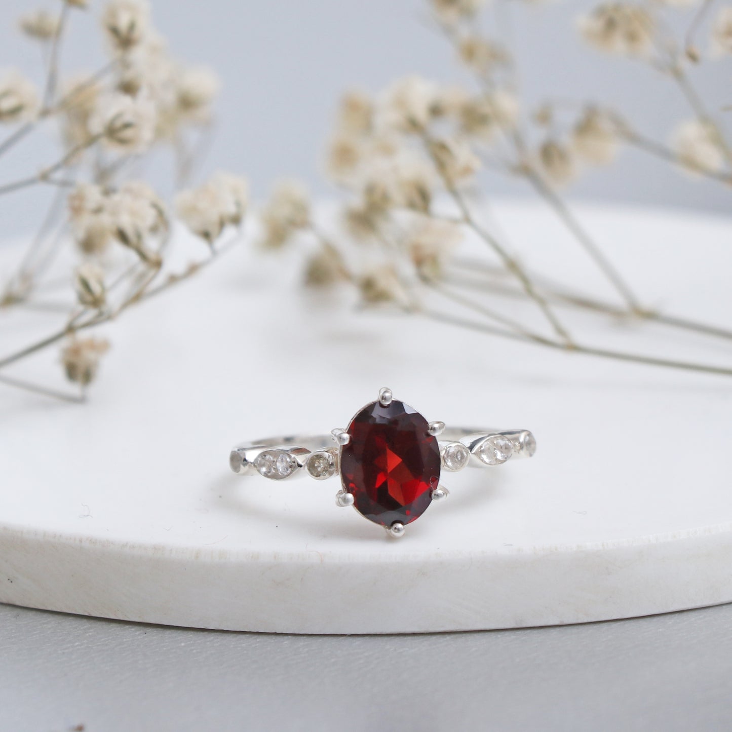 Delicate Garnet Engagement Ring, Natural Garnet Ring For Women-730 PILWALS