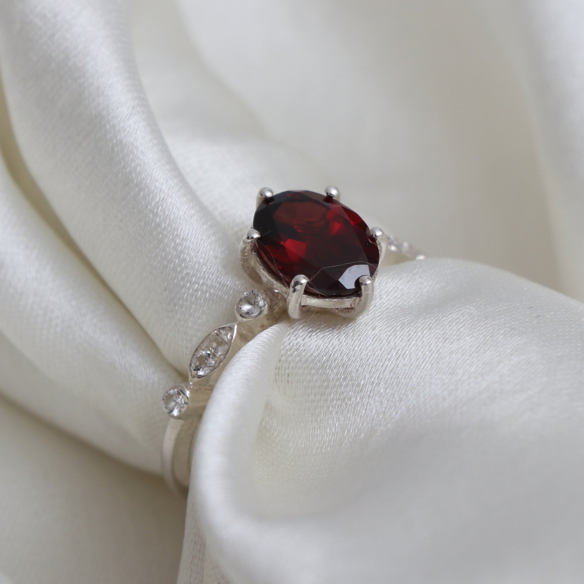 Delicate Garnet Engagement Ring, Natural Garnet Ring For Women-730 PILWALS