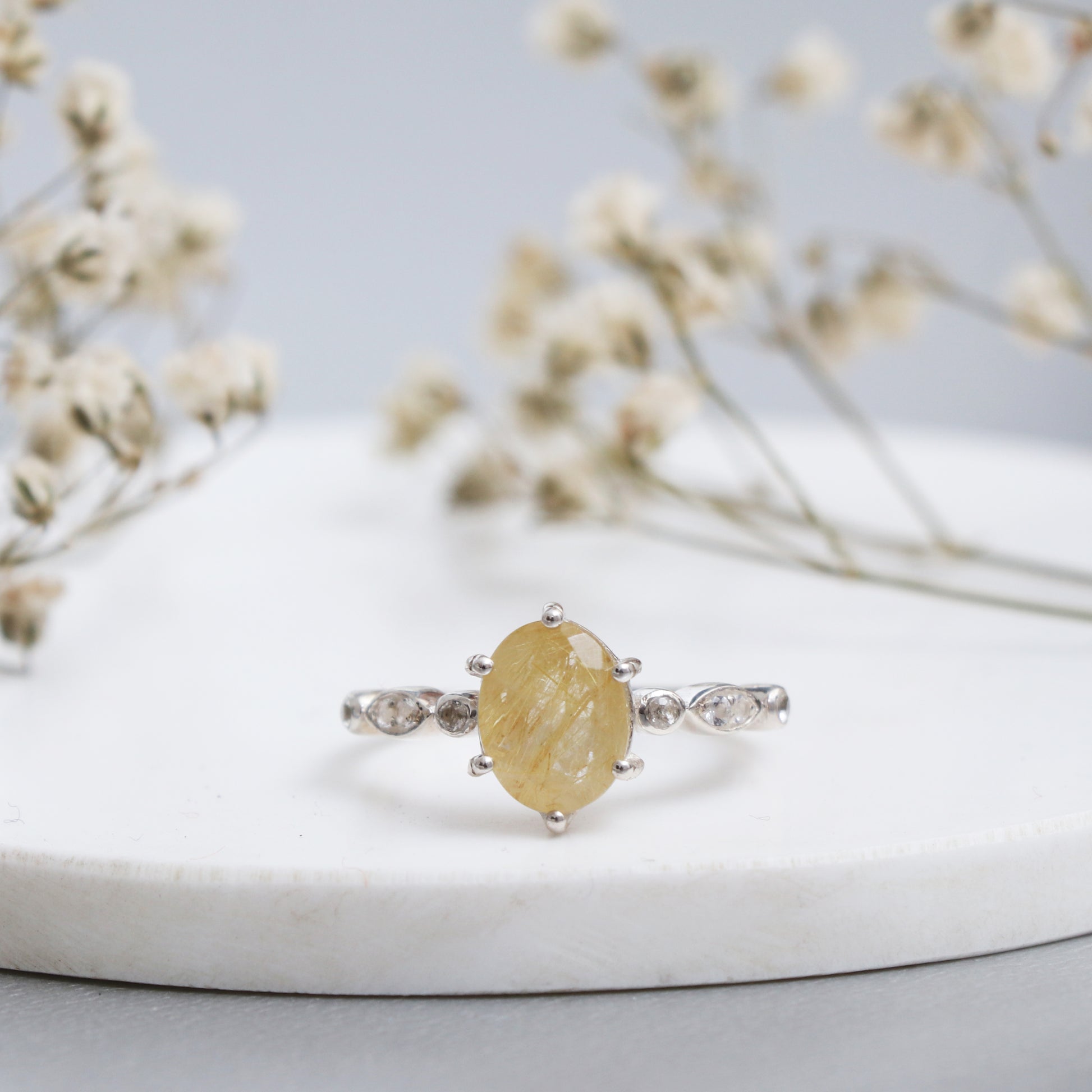 Amazing Rutile Quartz Silver Ring, Gorgeous Golden Rutile Gemstone Ring-730 PILWALS