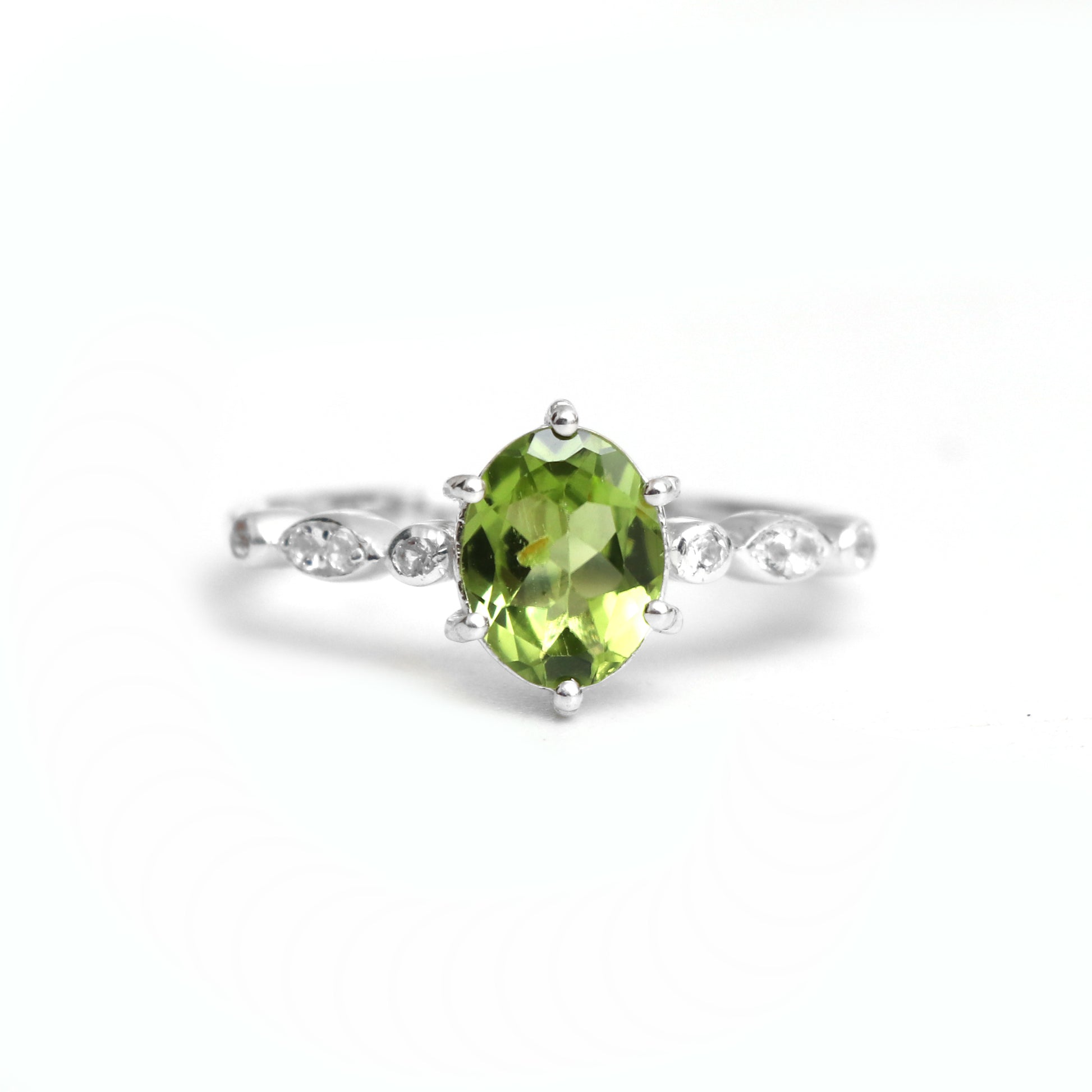 Natural Peridot Ring, Green Engagement Ring Set-730 PILWALS