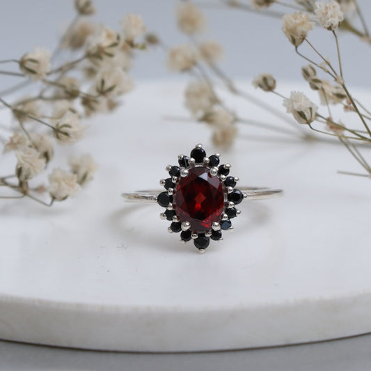 Dainty Garnet Engagement Ring-Genuine Garnet Vintage Ring-739 PILWALS