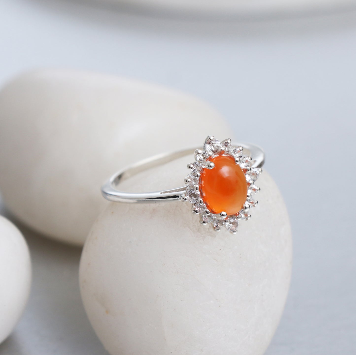 Unique Carnelian Stone Cluster Ring, Delicate Carnelian Rings-739 PILWALS