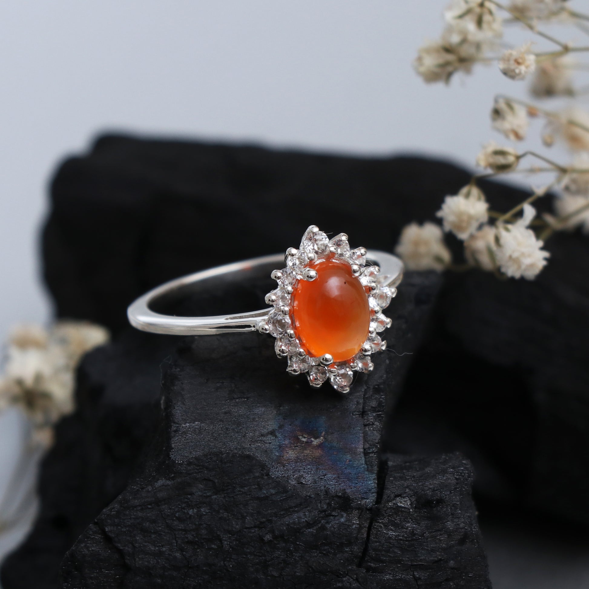 Unique Carnelian Stone Cluster Ring, Delicate Carnelian Rings-739 PILWALS