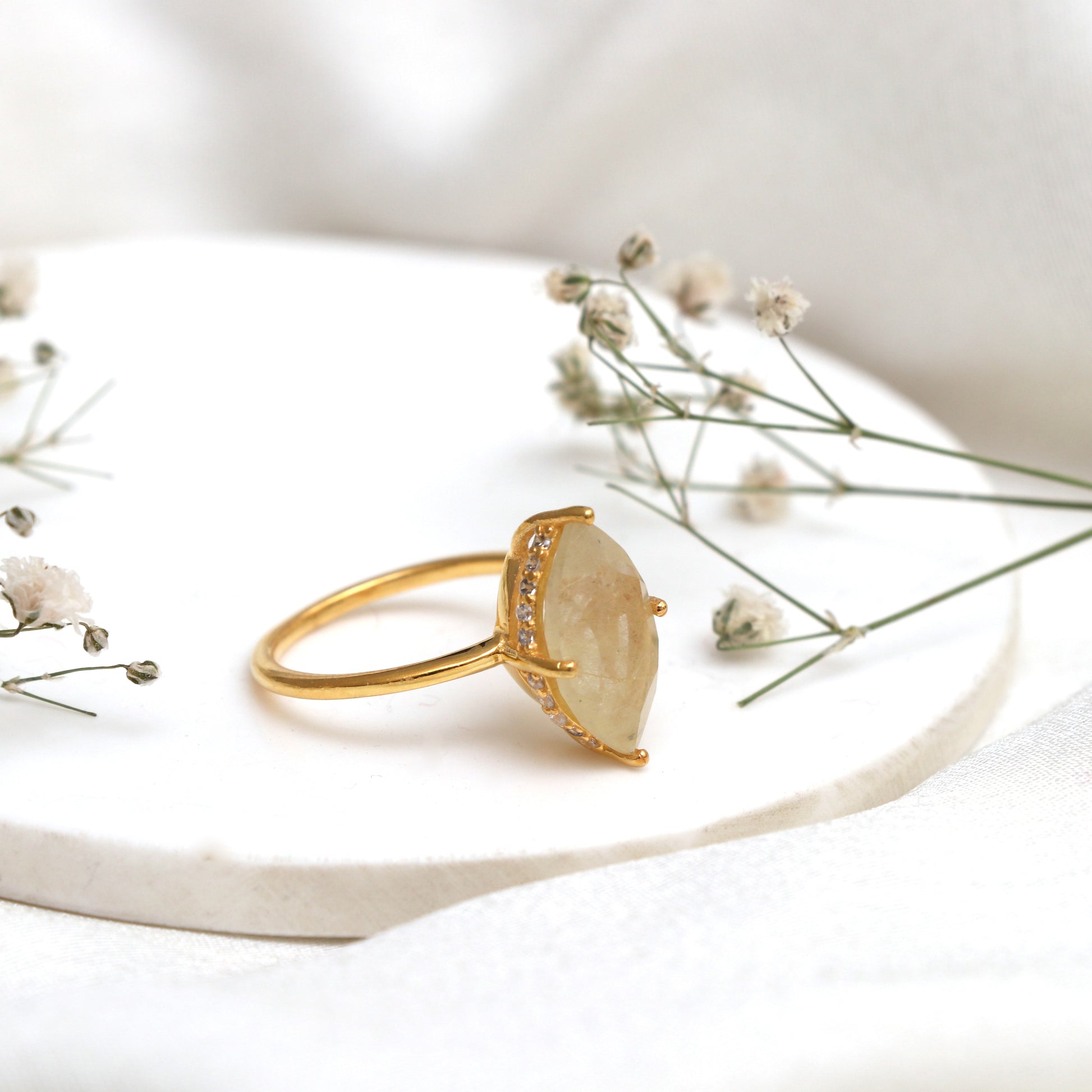 100% Natural Golden Rutile Ring, Rutile Quartz Handmade Ring-1033 PILWALS